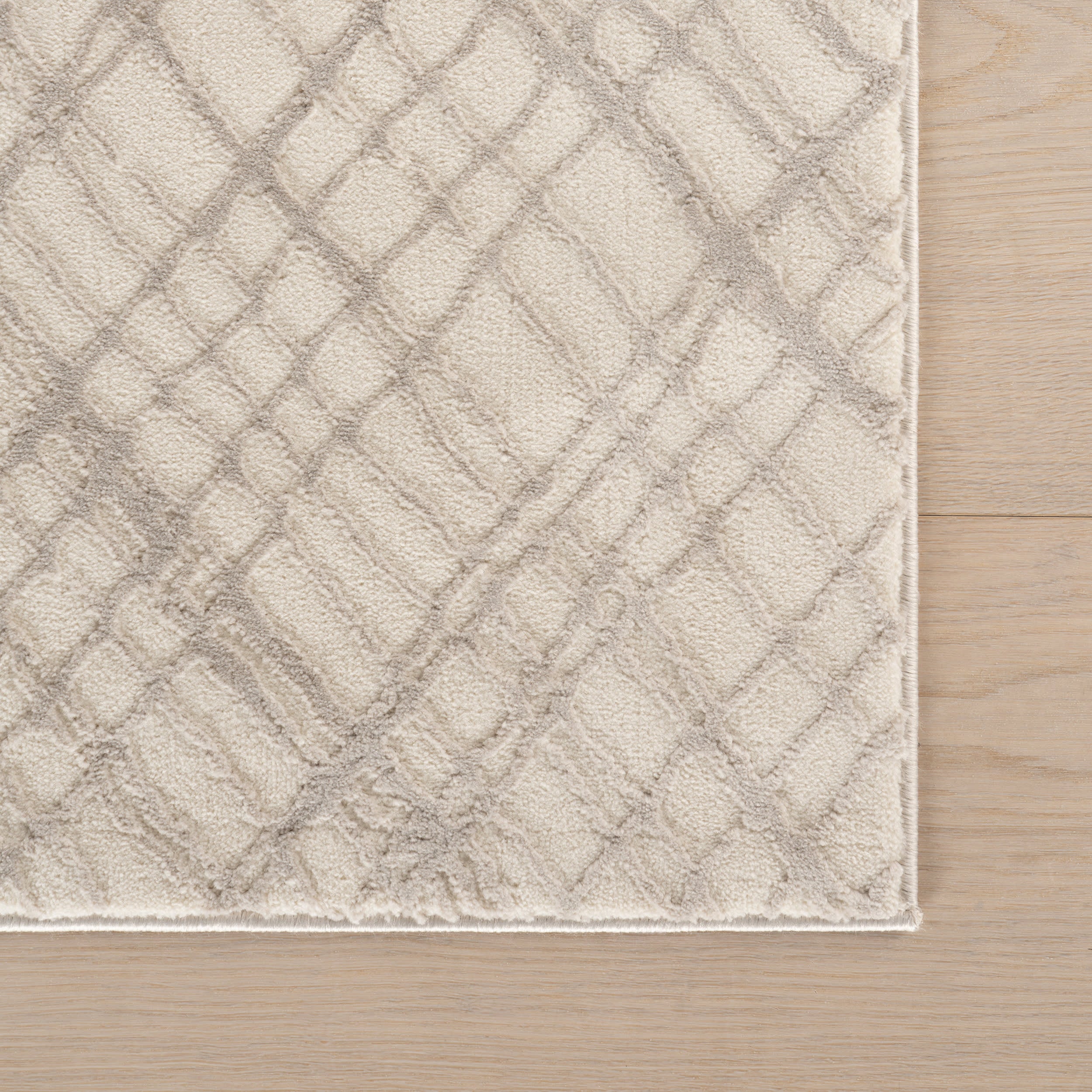 Virelle Plaid Plush Textured Washable Rug | Cream/Grey - Image 4