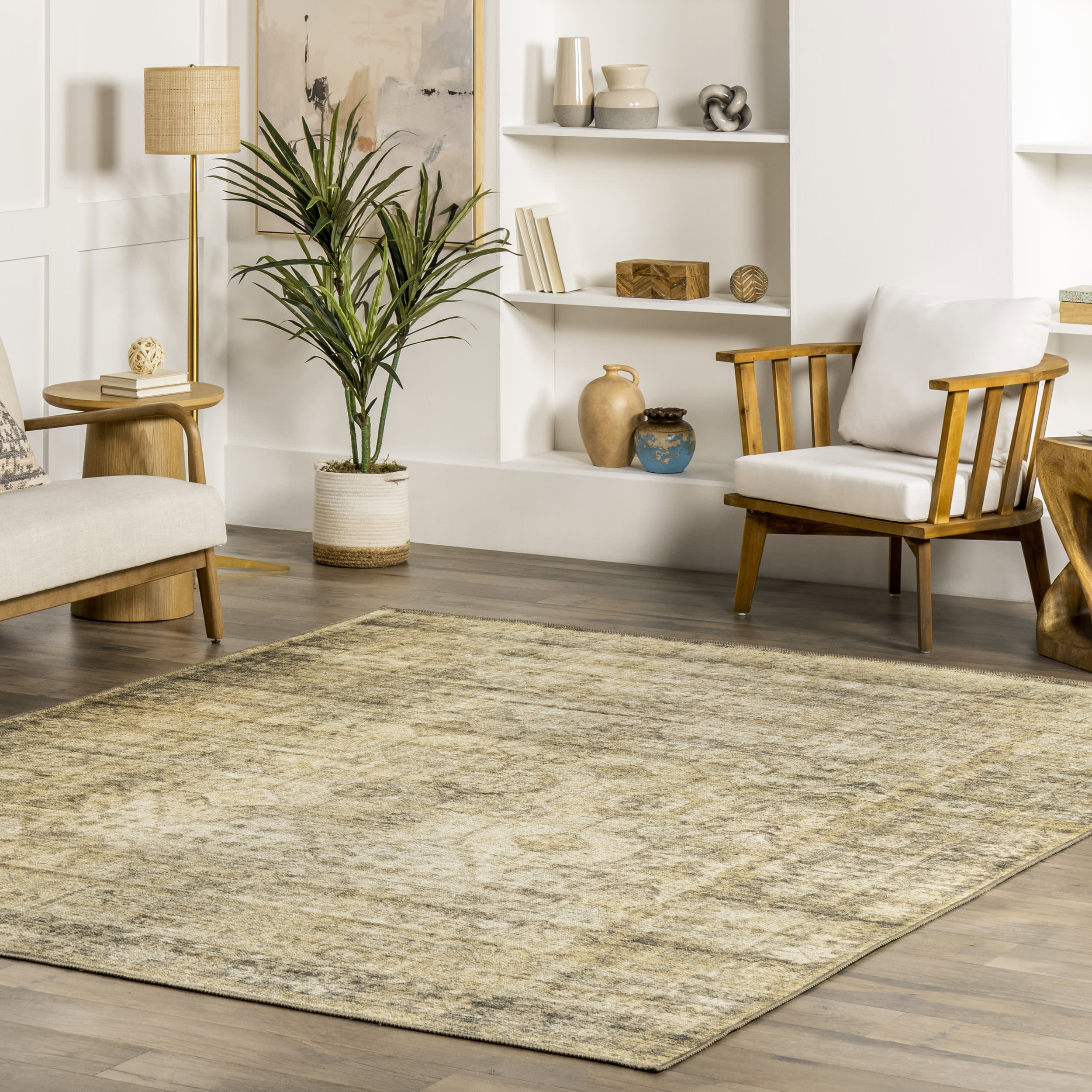Washable Framed Trellis Rug | Beige - Image 2