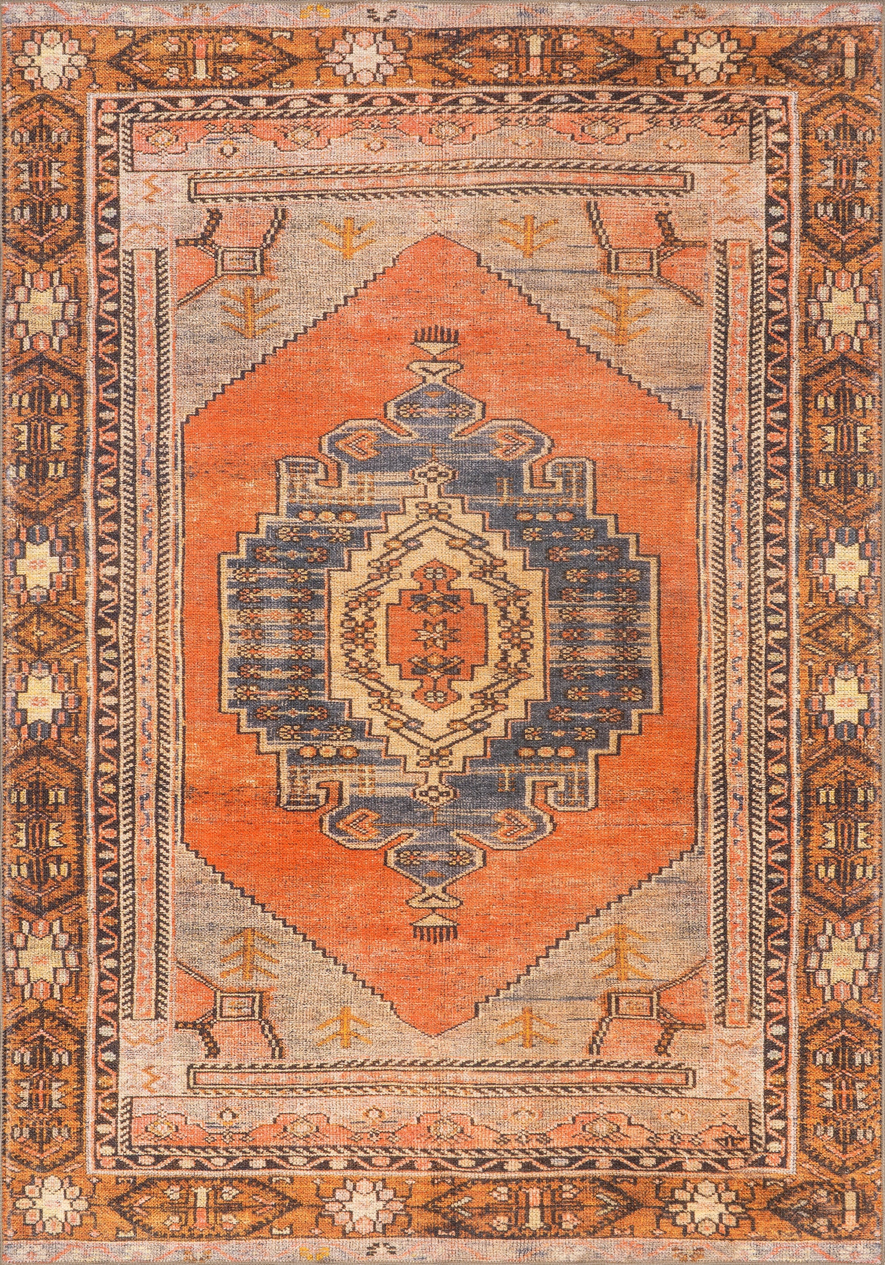 Washable Southwestern Medallion Rug | Orange