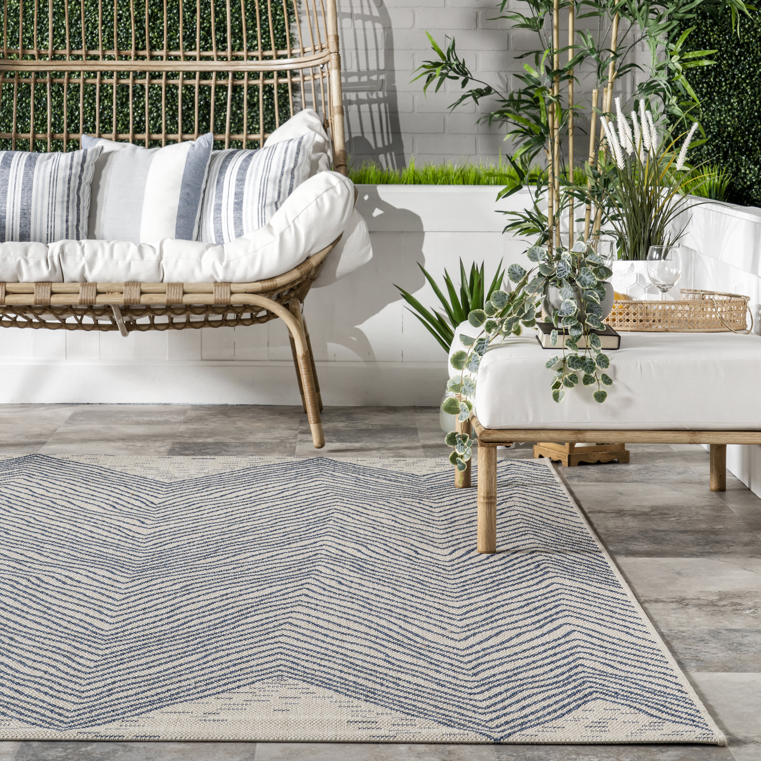 Wavy Chevron Indoor/Outdoor Rug | Blue - Image 4