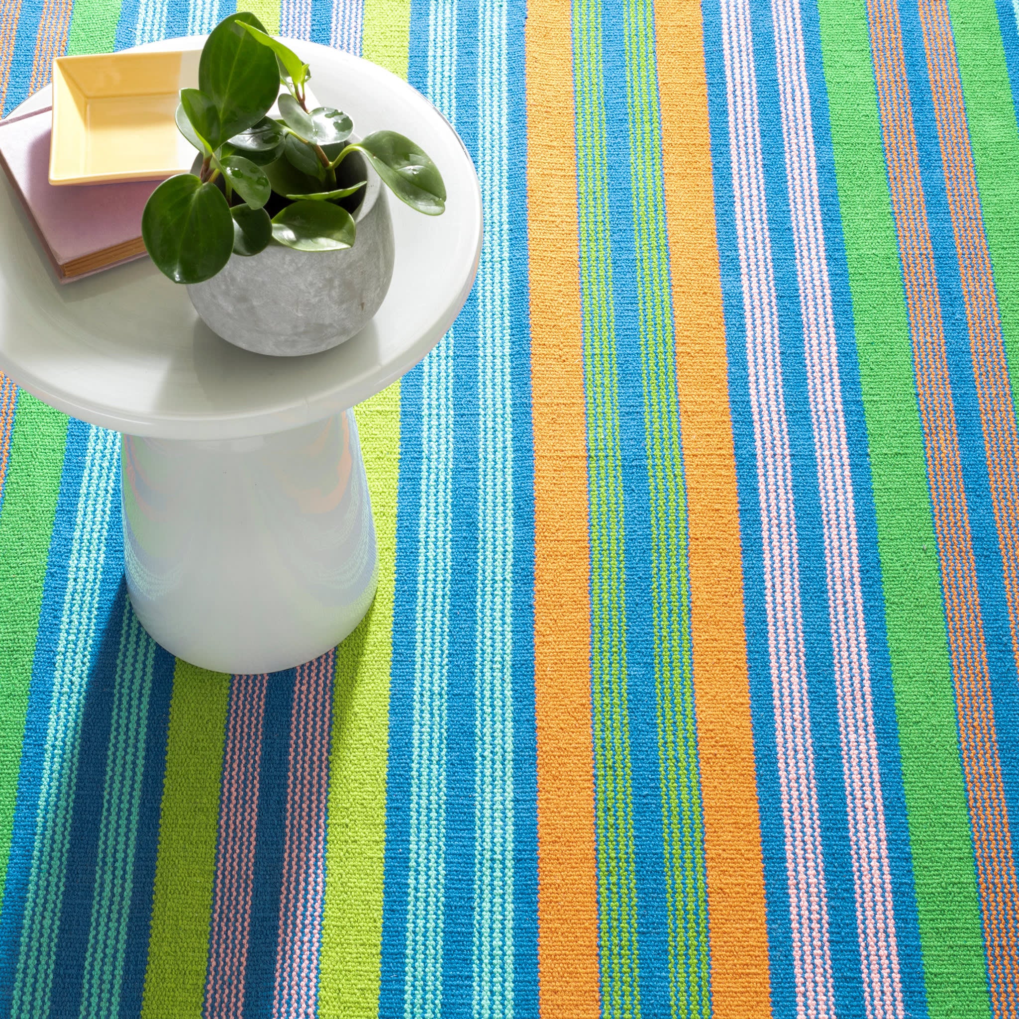 Wavy Stripe Handwoven Cotton Rug | Multi - Image 3