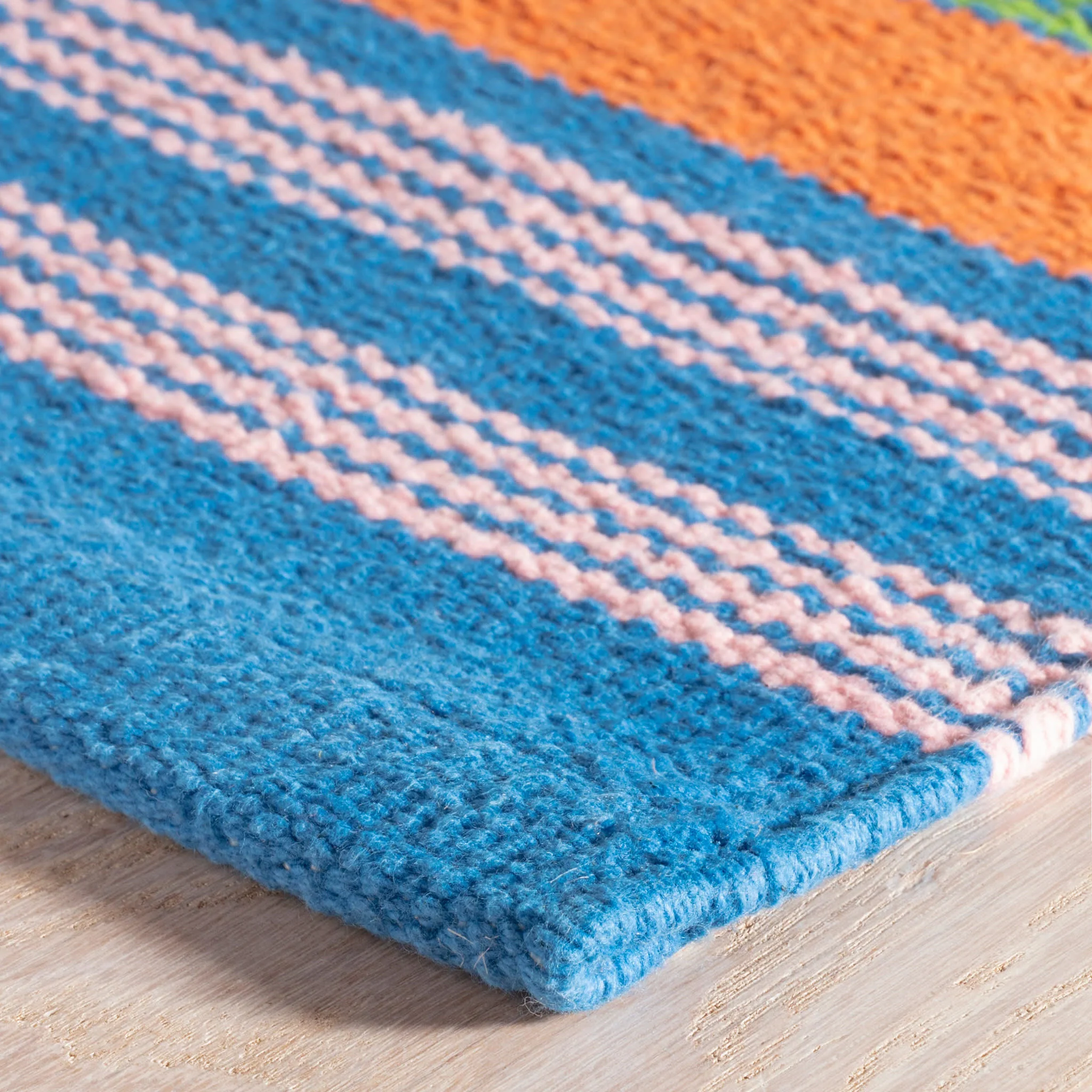 Wavy Stripe Handwoven Cotton Rug | Multi - Image 4