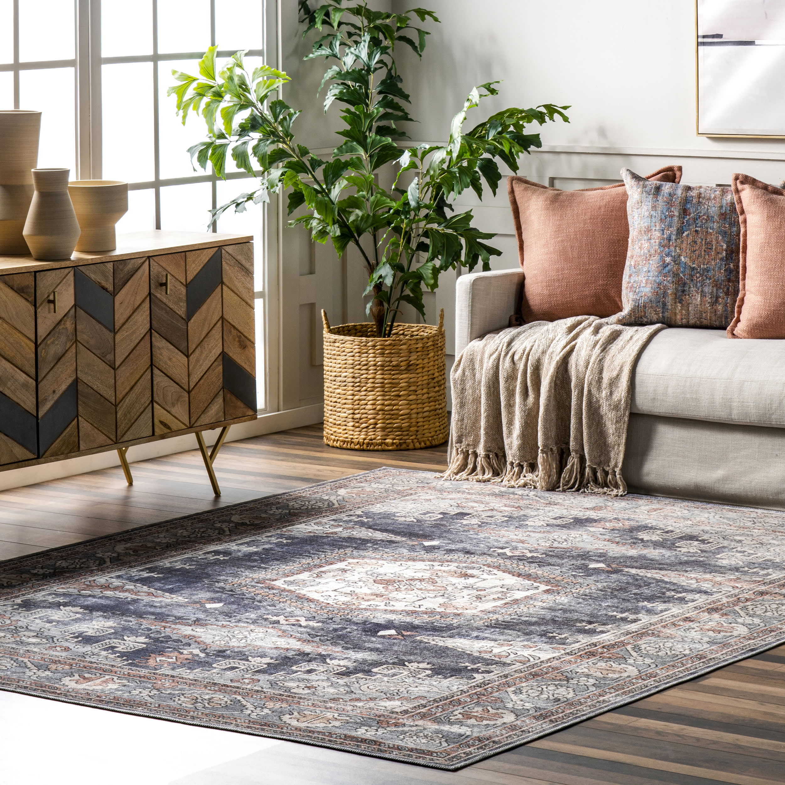 Wenonah Classic Medallion Washable Rug | Blue - Image 2