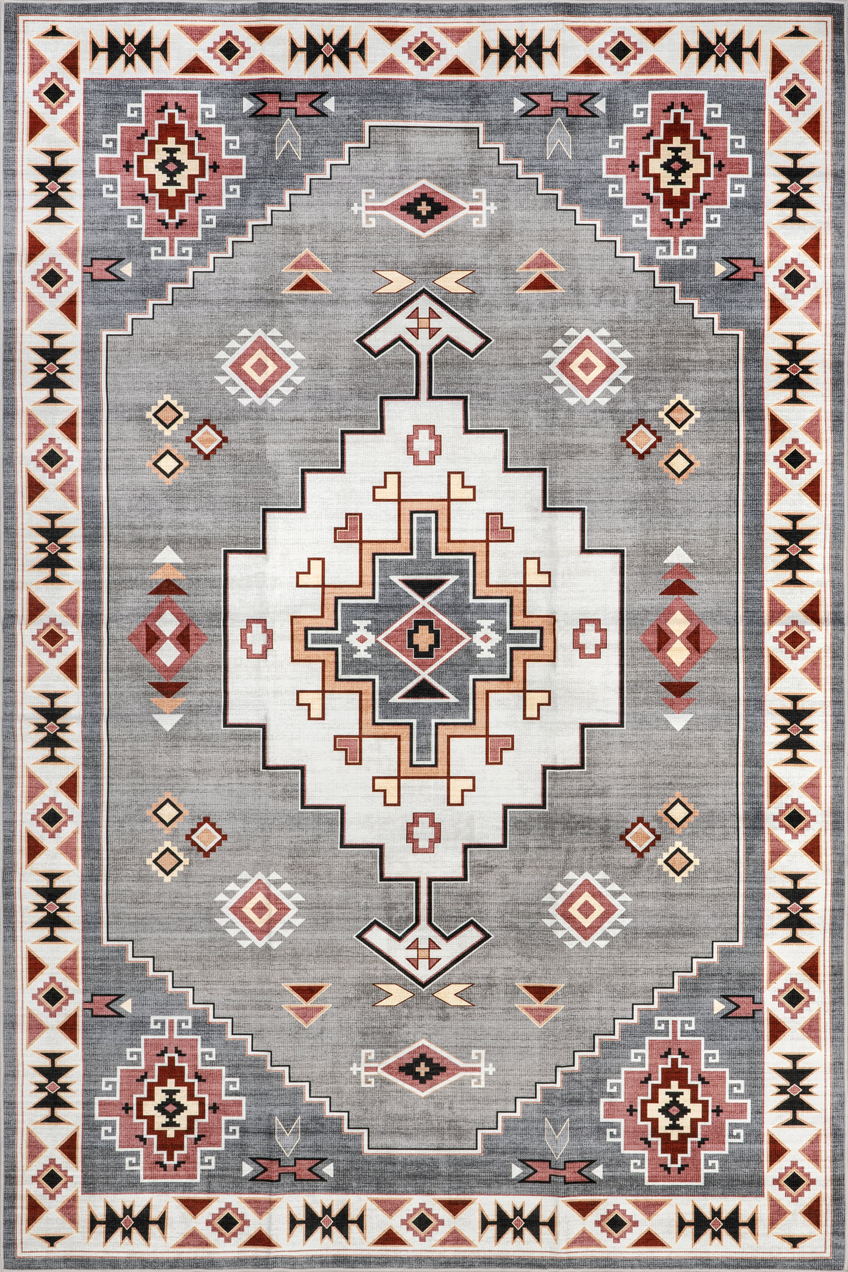 Weslie Southwestern Spill Proof Washable Rug | Grey
