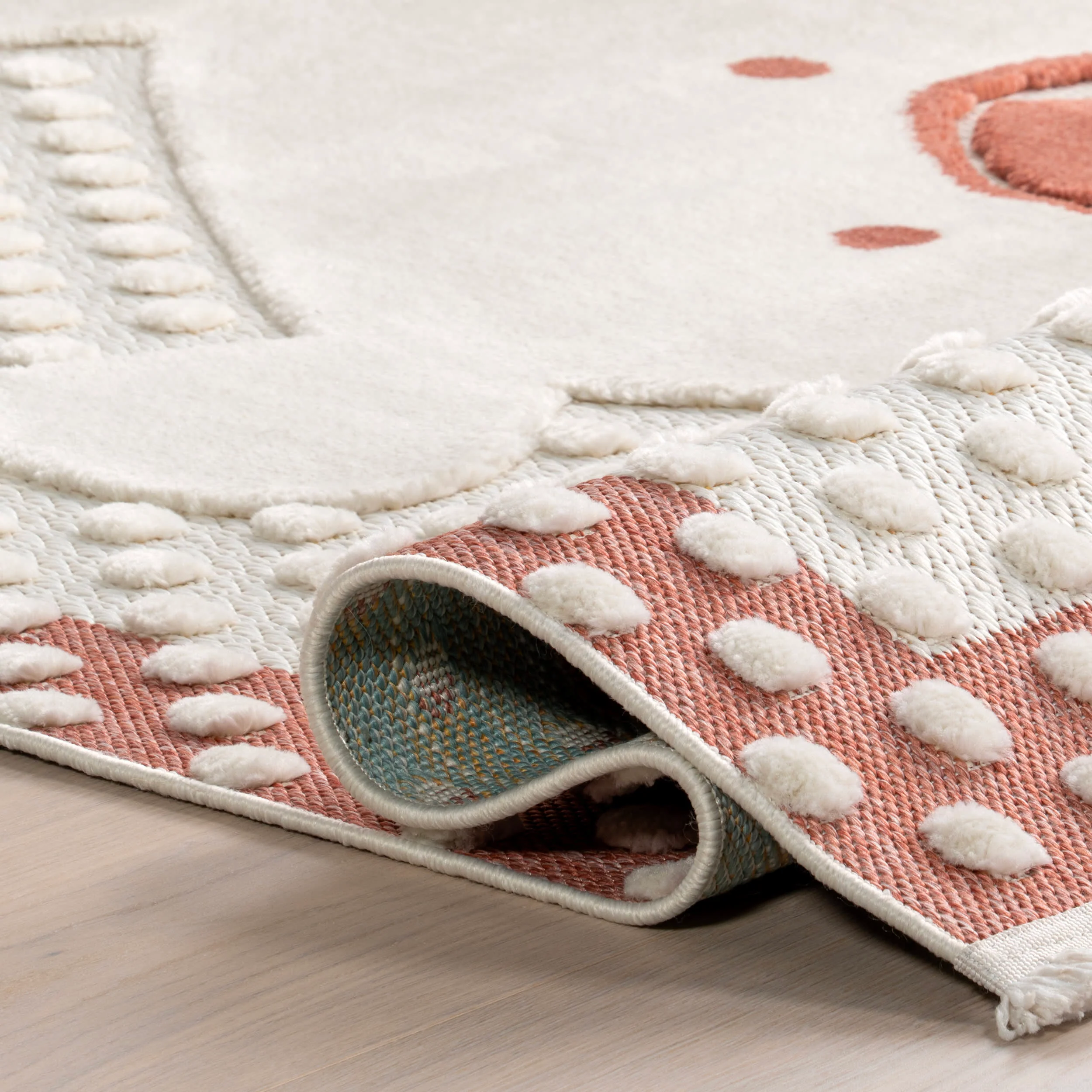 Wilma Kids Bear Fringed Rug | Brick - Image 8