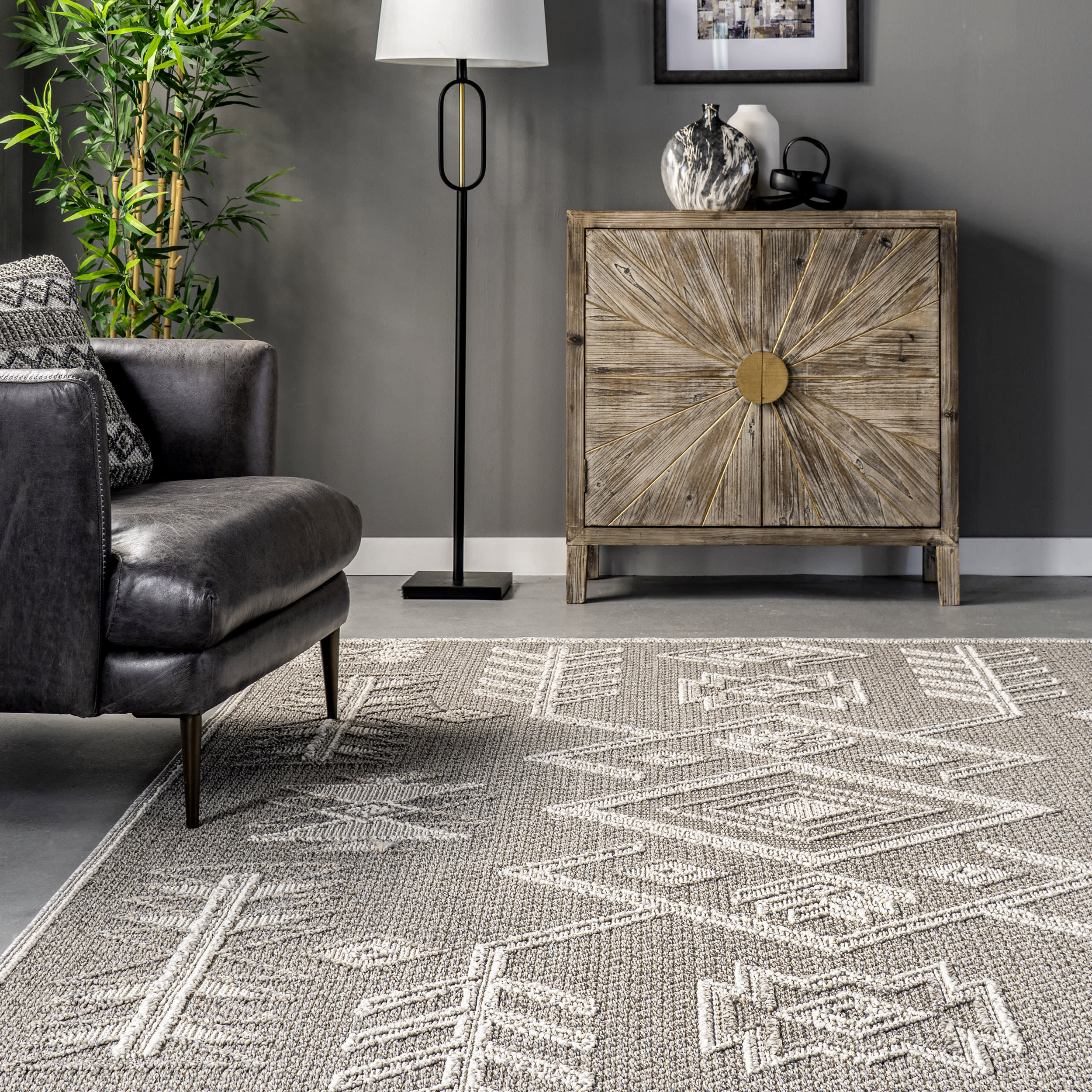 Yara Textured Symbolic Rug | Grey - Image 4