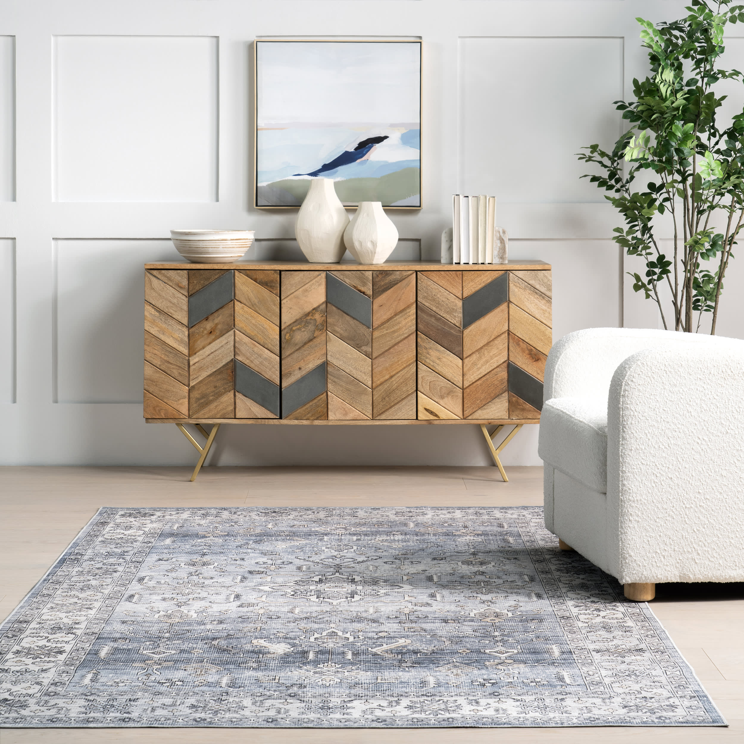 Yvette Spill Proof Washable Rug | Blue - Image 4