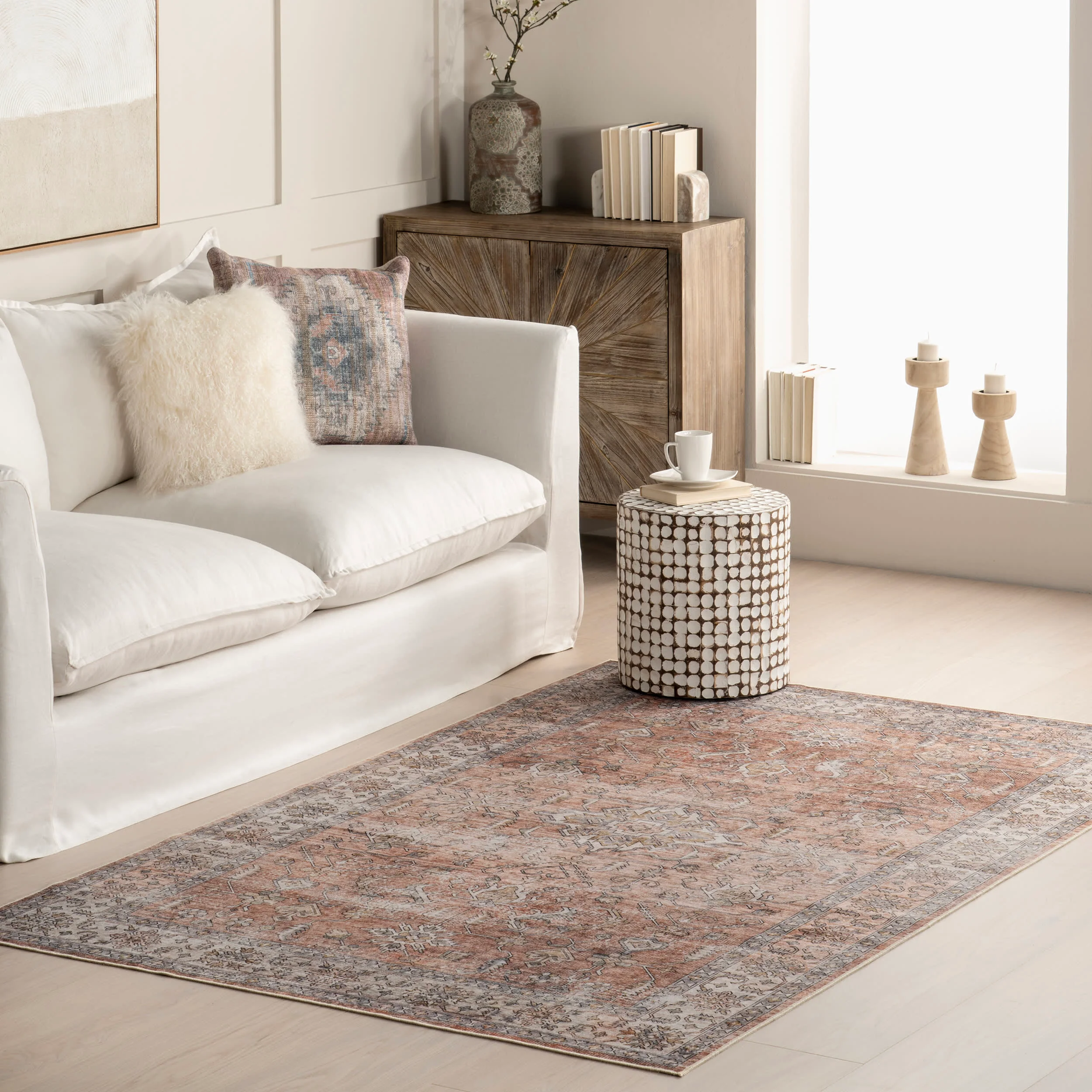 Yvette Spill Proof Washable Rug | Rust - Image 2