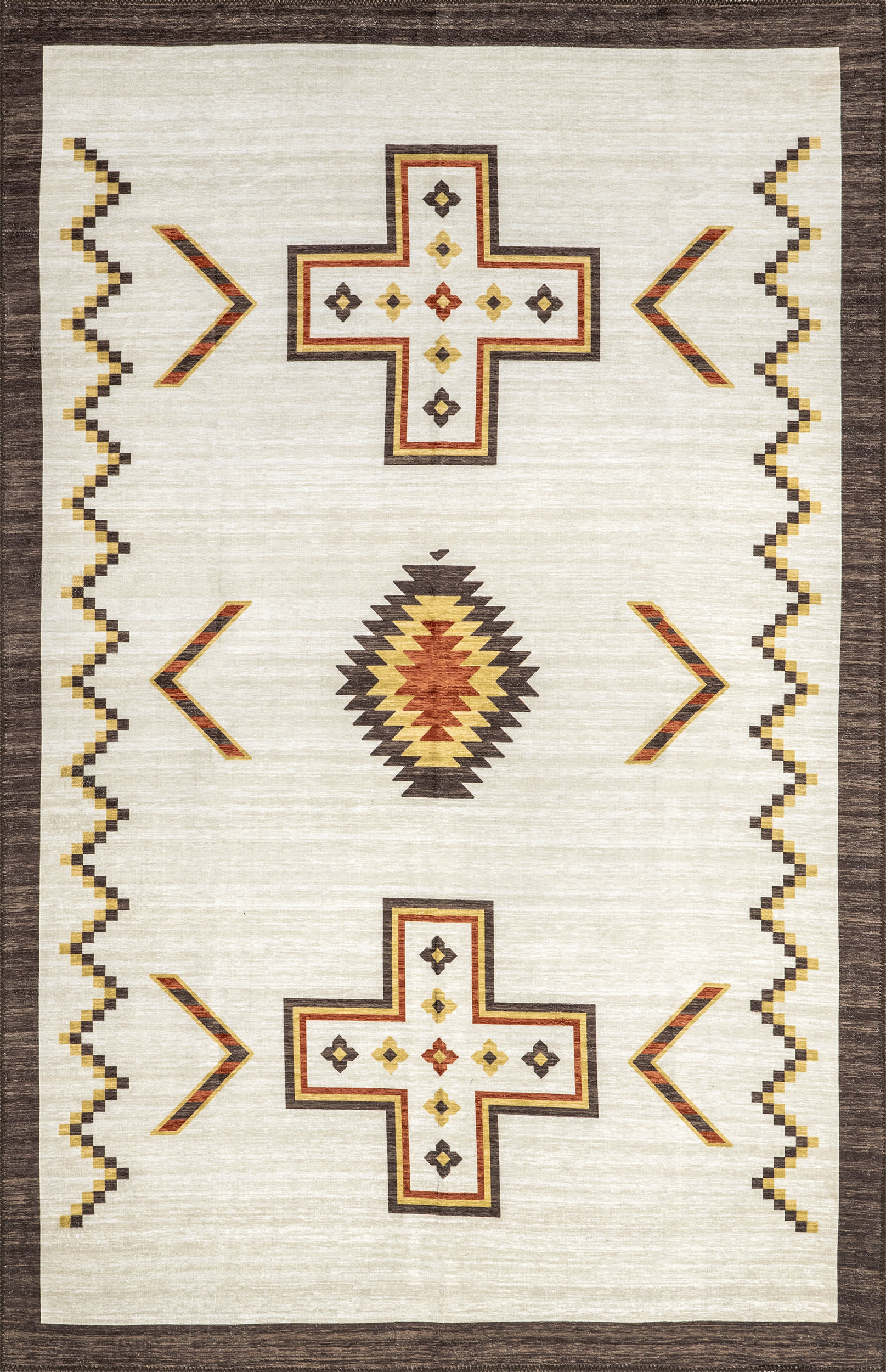 Zahaira Washable Aztec Rug | Ivory