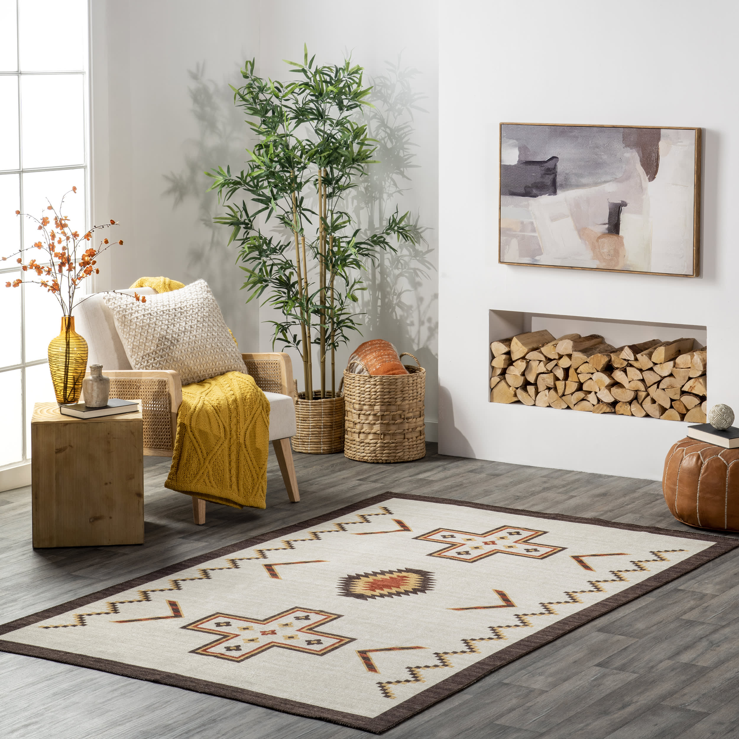 Zahaira Washable Aztec Rug | Ivory - Image 2