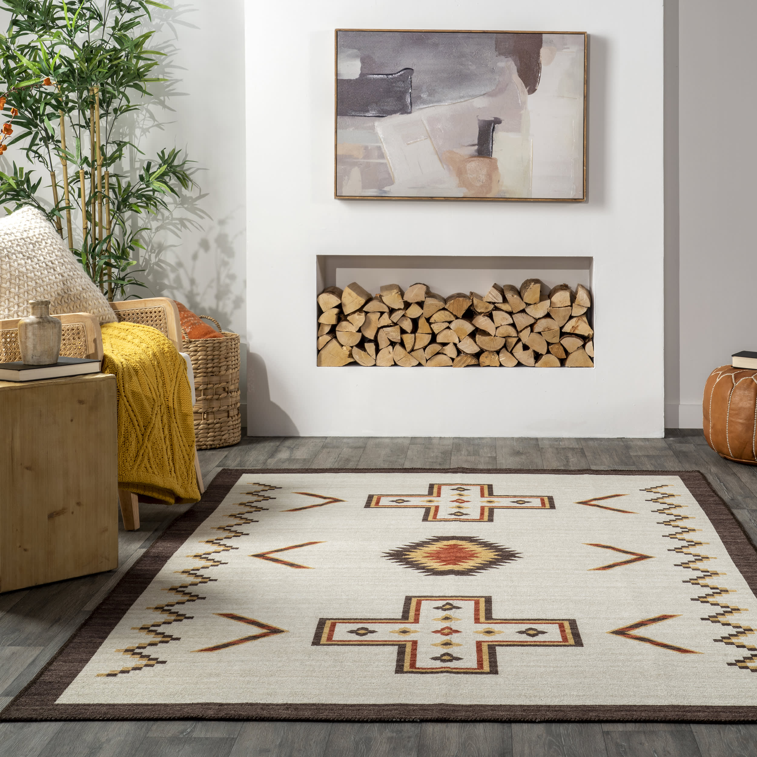 Zahaira Washable Aztec Rug | Ivory - Image 4