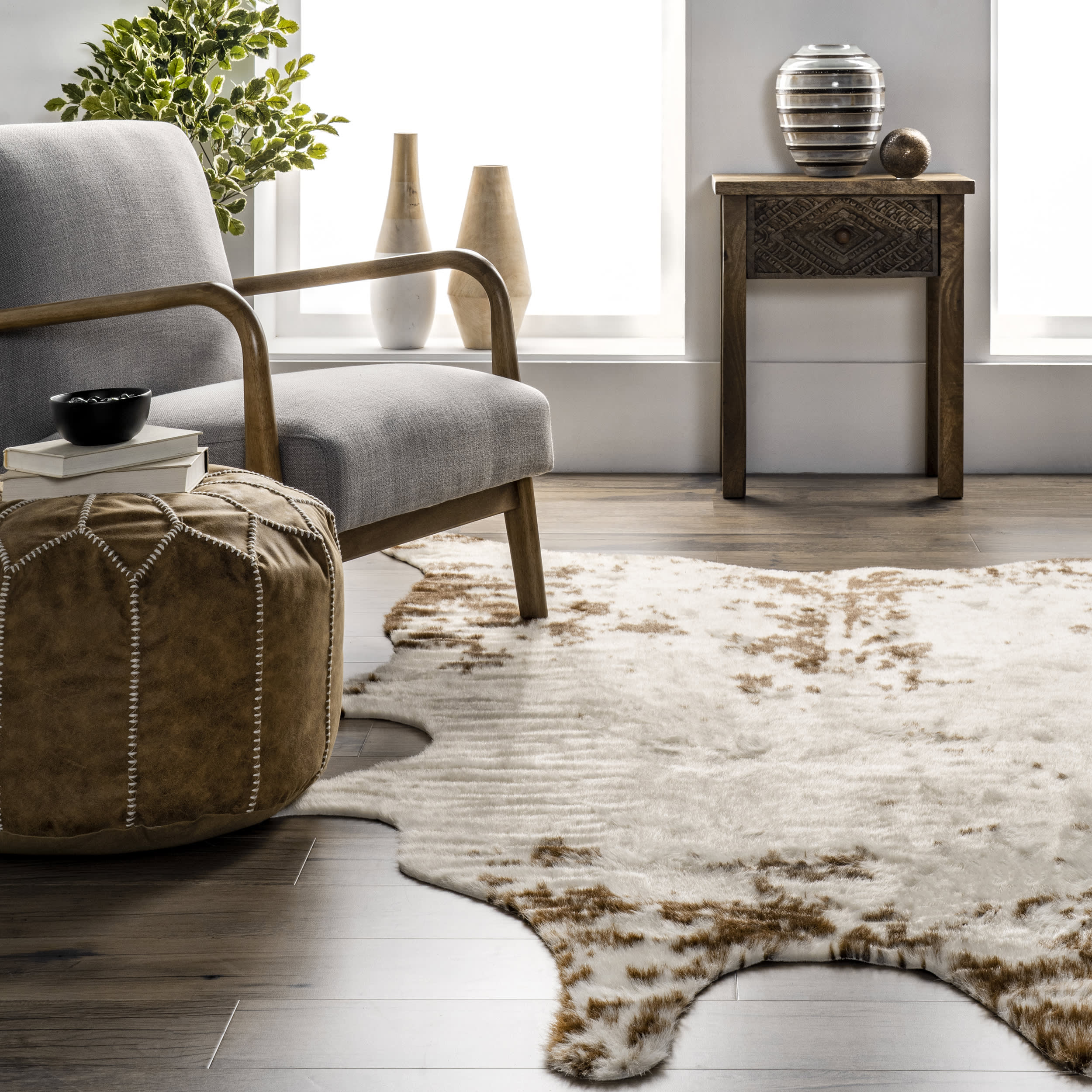 Zahara Faux Cowhide Washable Rug | Brown - Image 4
