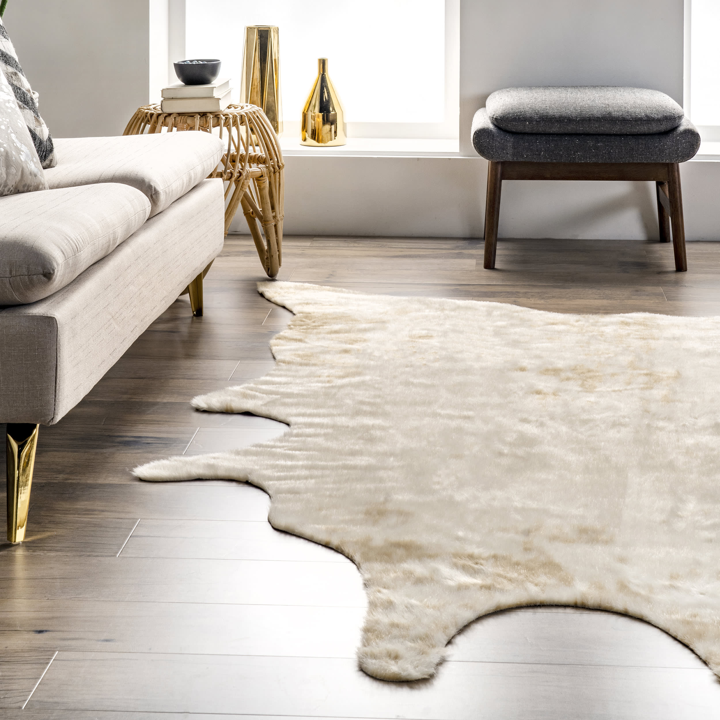 Zahara Faux Cowhide Washable Rug | Off White - Image 4