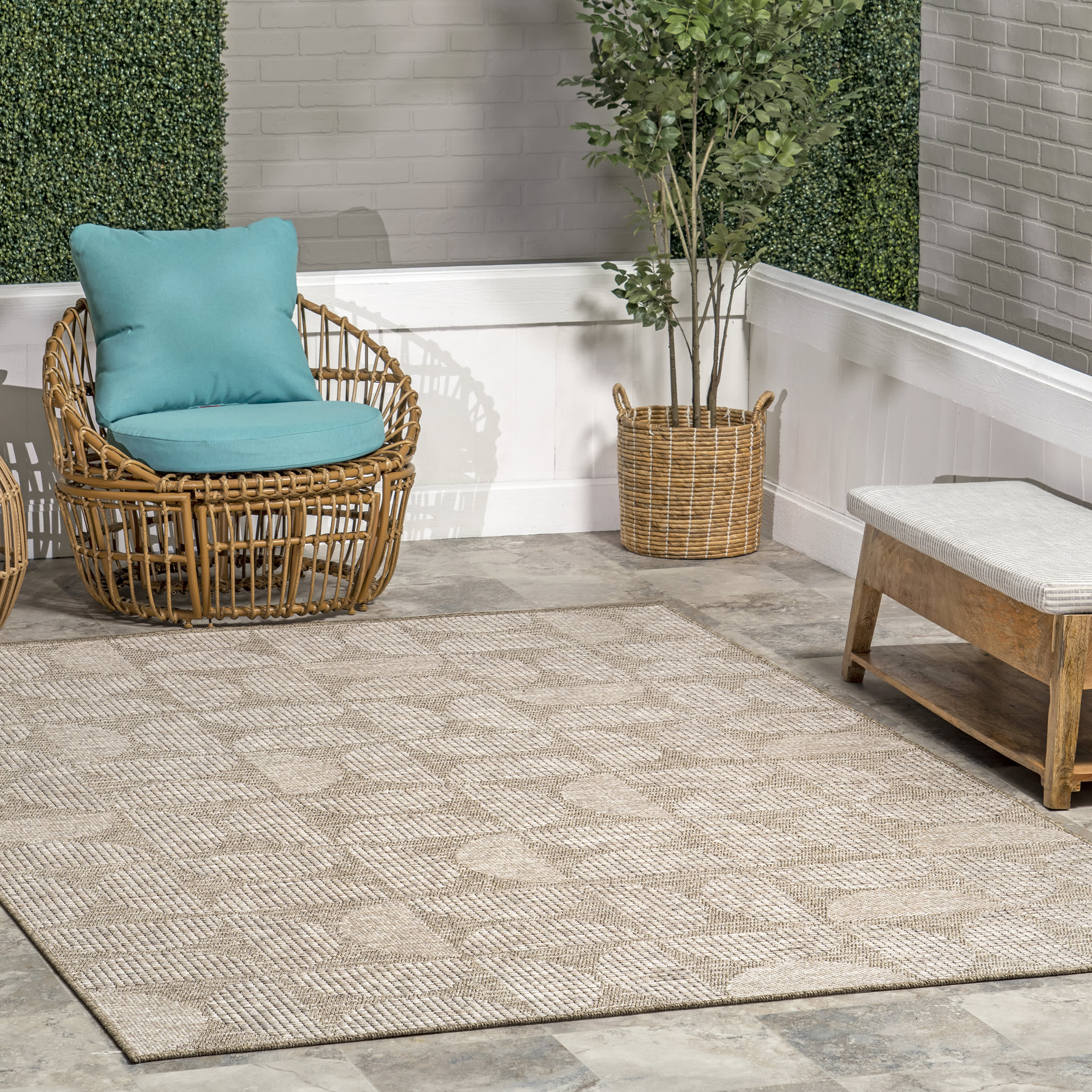 Zaneta Geometric Tiled Indoor/Outdoor Rug | Grey - Image 2