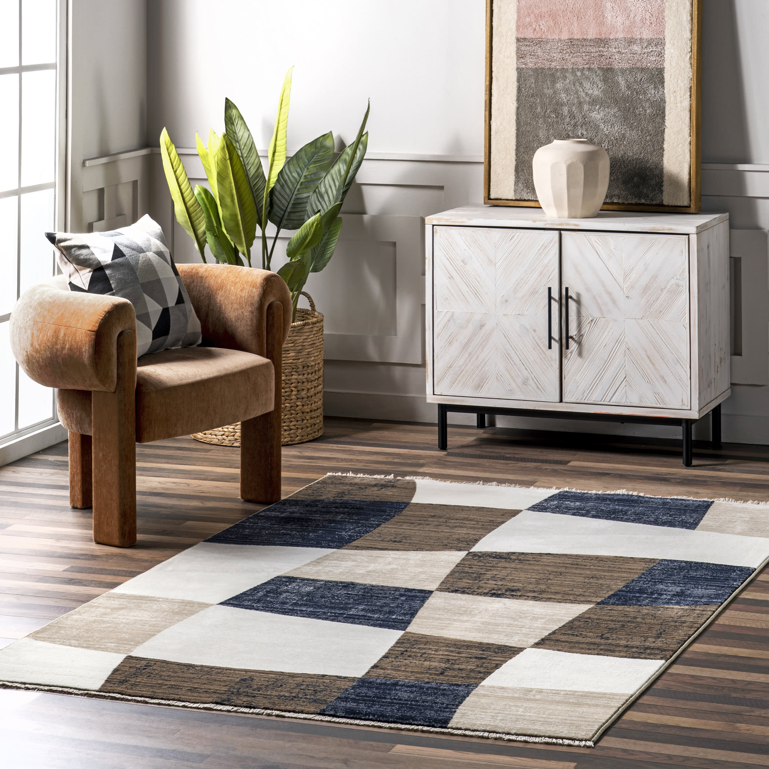 Zaniyah Abstract Checkered Rug | Neutral - Image 2