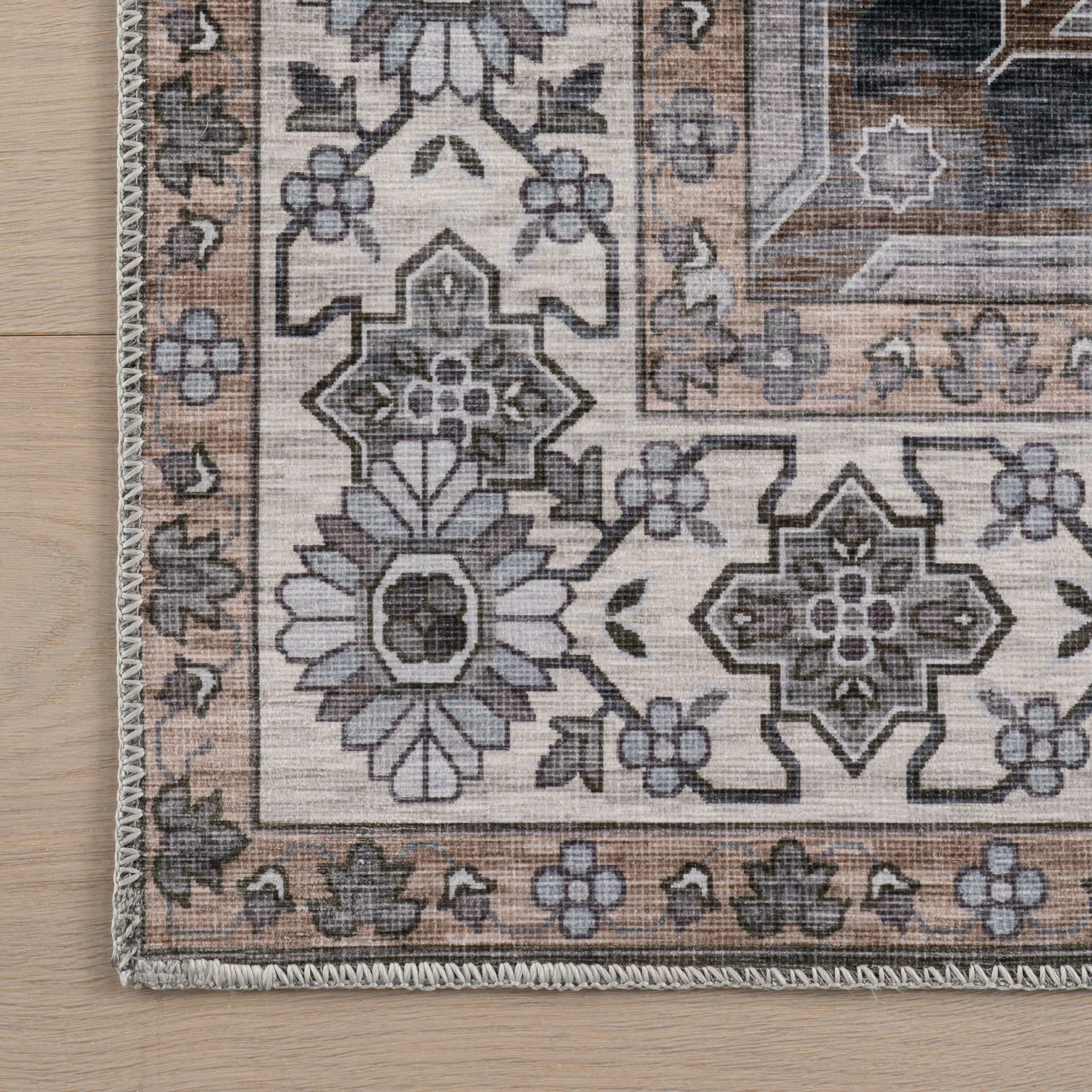 Zella Spill Proof Washable Vintage Rug | Charcoal - Image 4