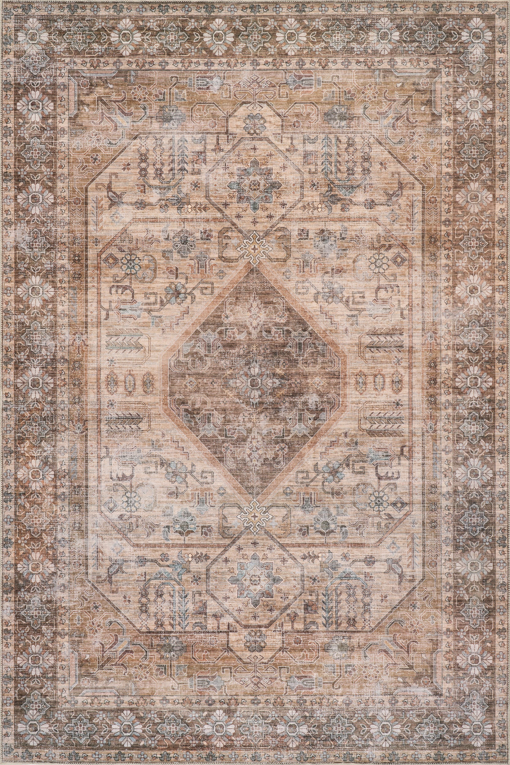 Zella Spill Proof Washable Vintage Rug | Light Brown