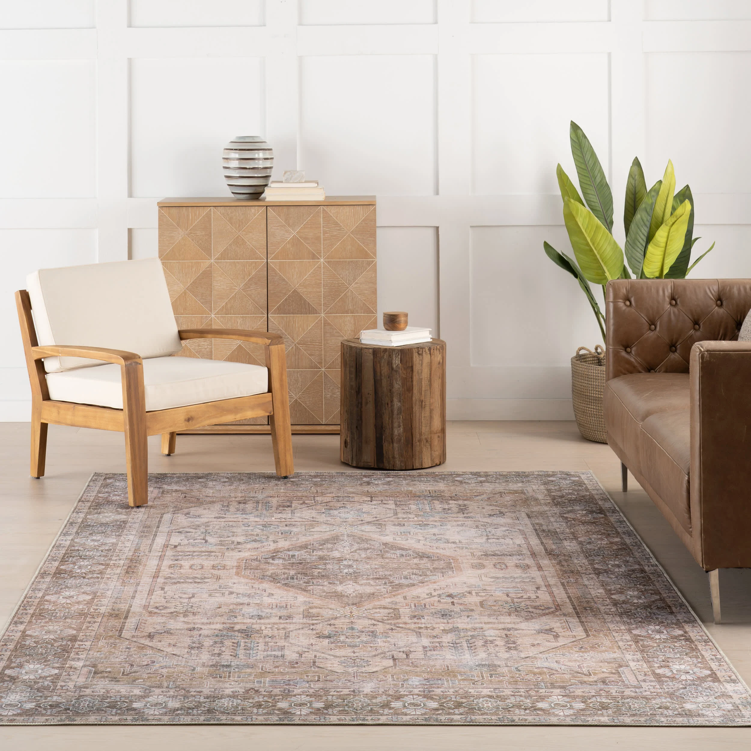 Zella Spill Proof Washable Vintage Rug | Light Brown - Image 5
