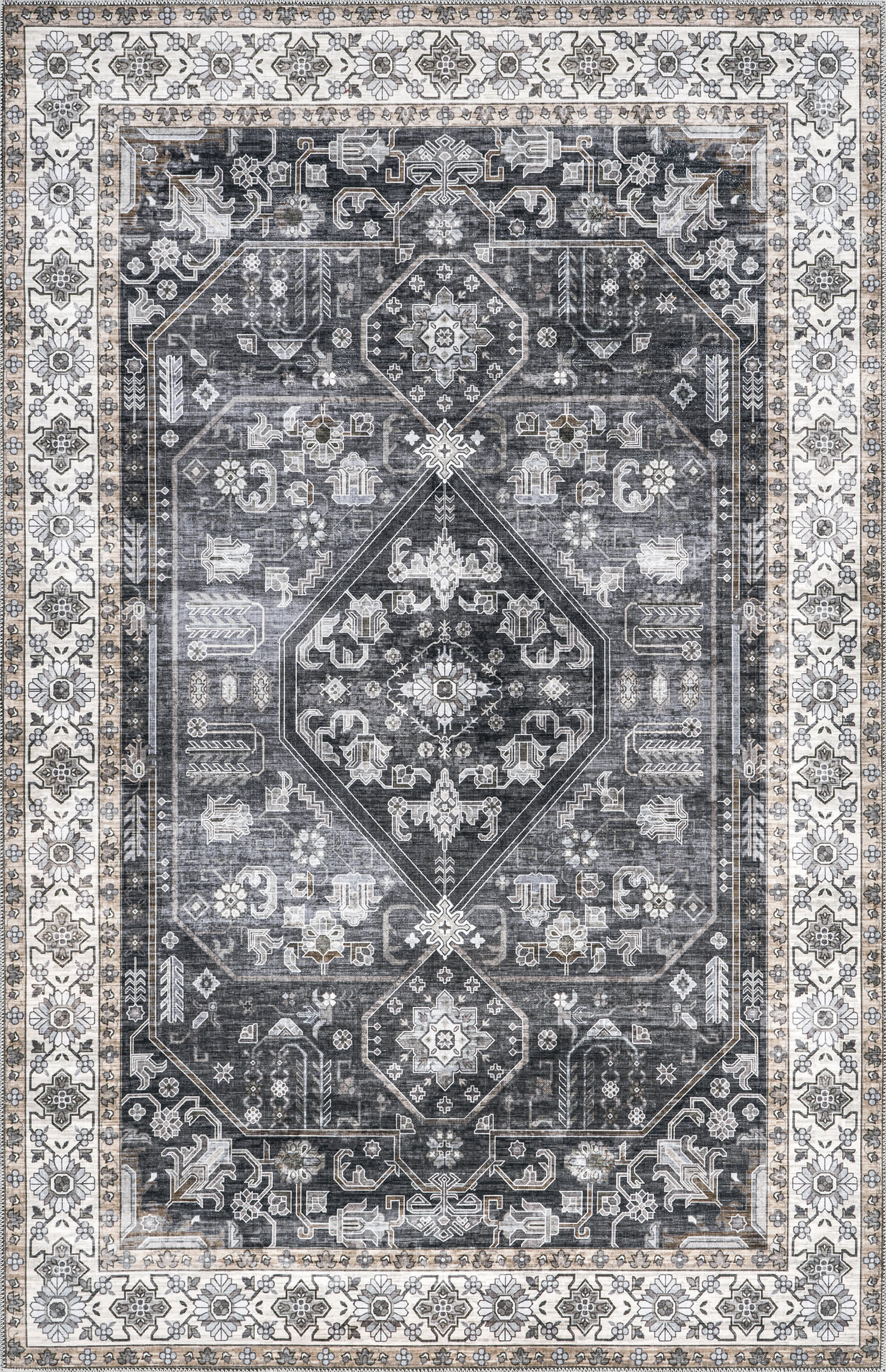 Zella Washable Vintage Rug | Charcoal