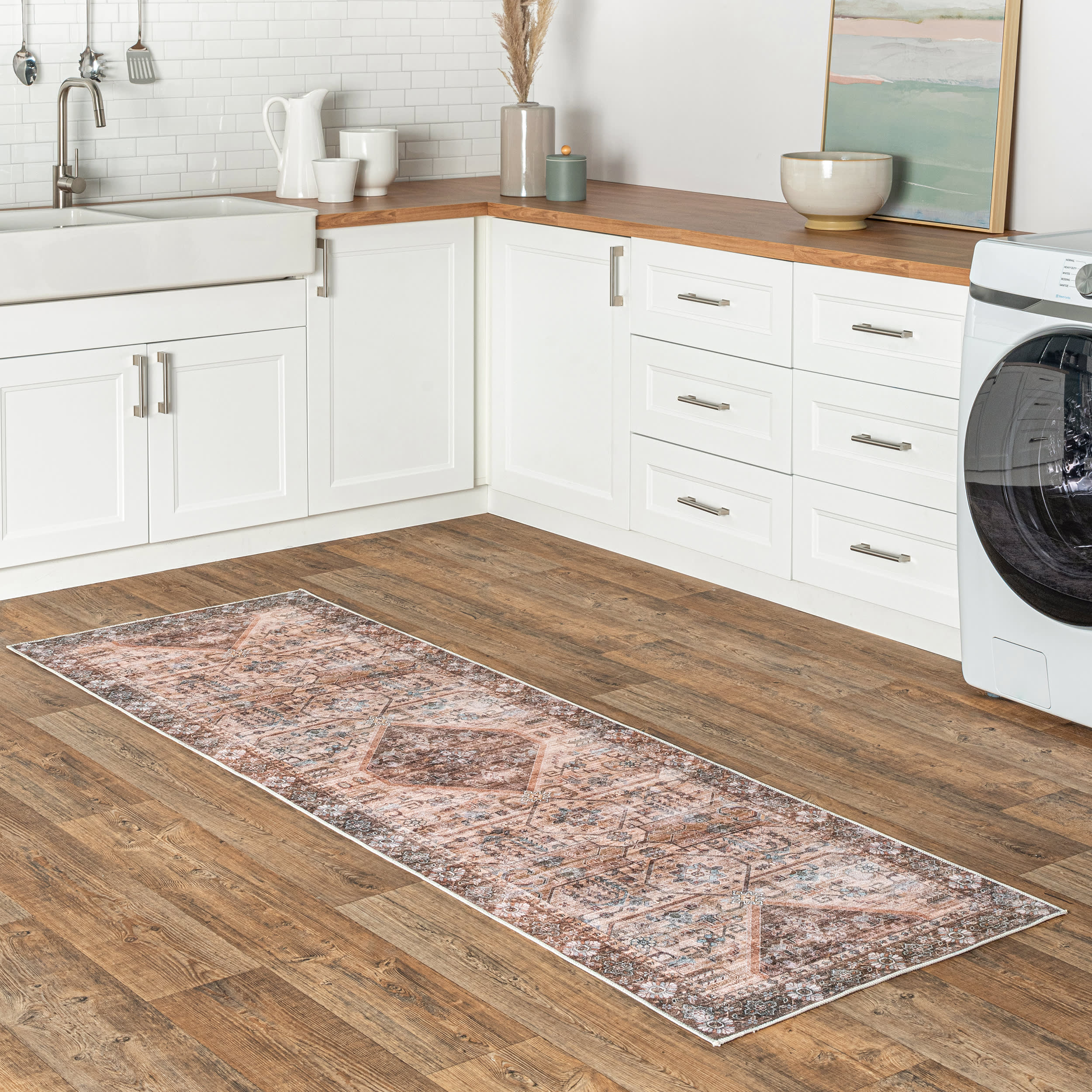 Zella Washable Vintage Rug | Light Brown - Image 2