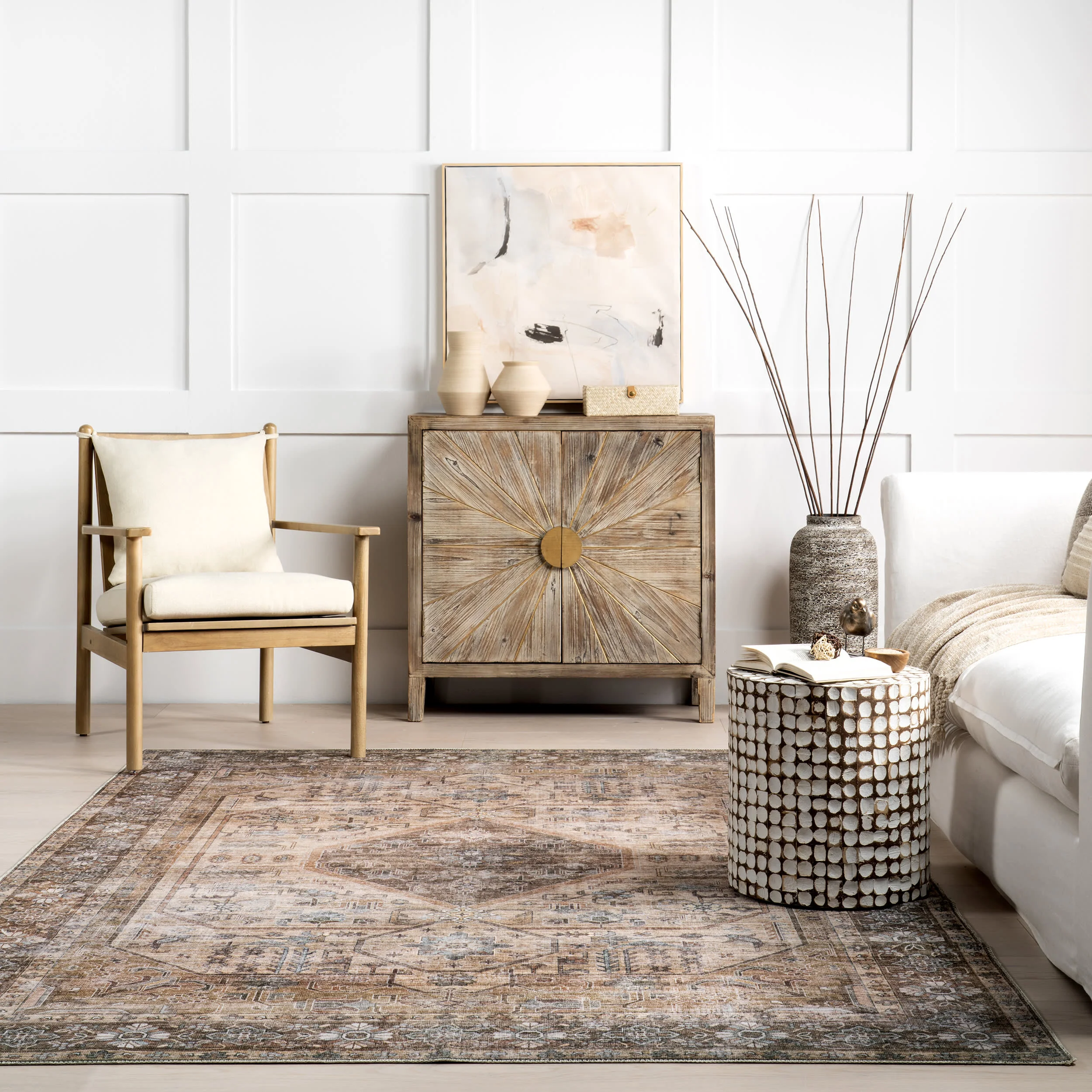 Zella Washable Vintage Rug | Light Brown - Image 4