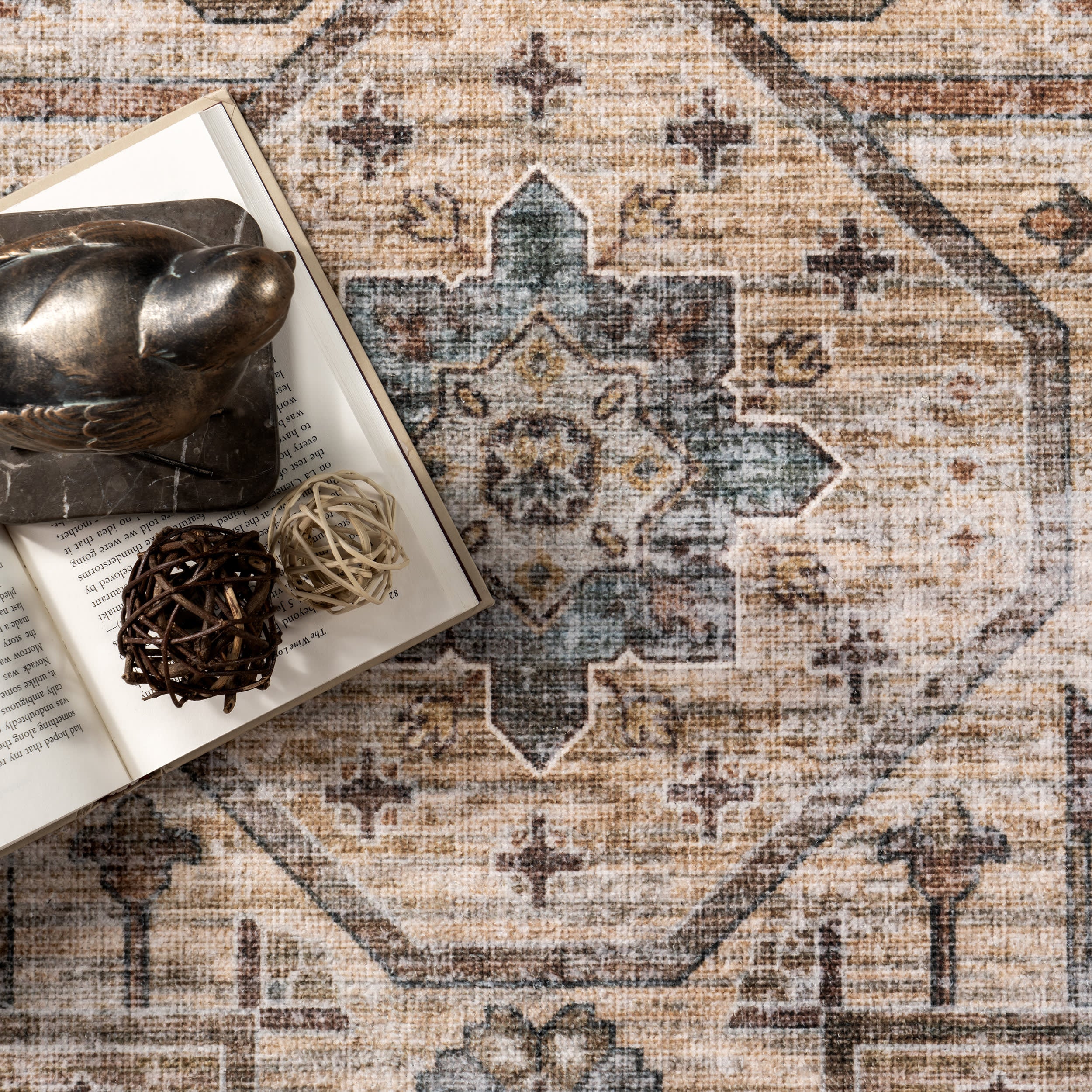 Zella Washable Vintage Rug | Light Brown - Image 7