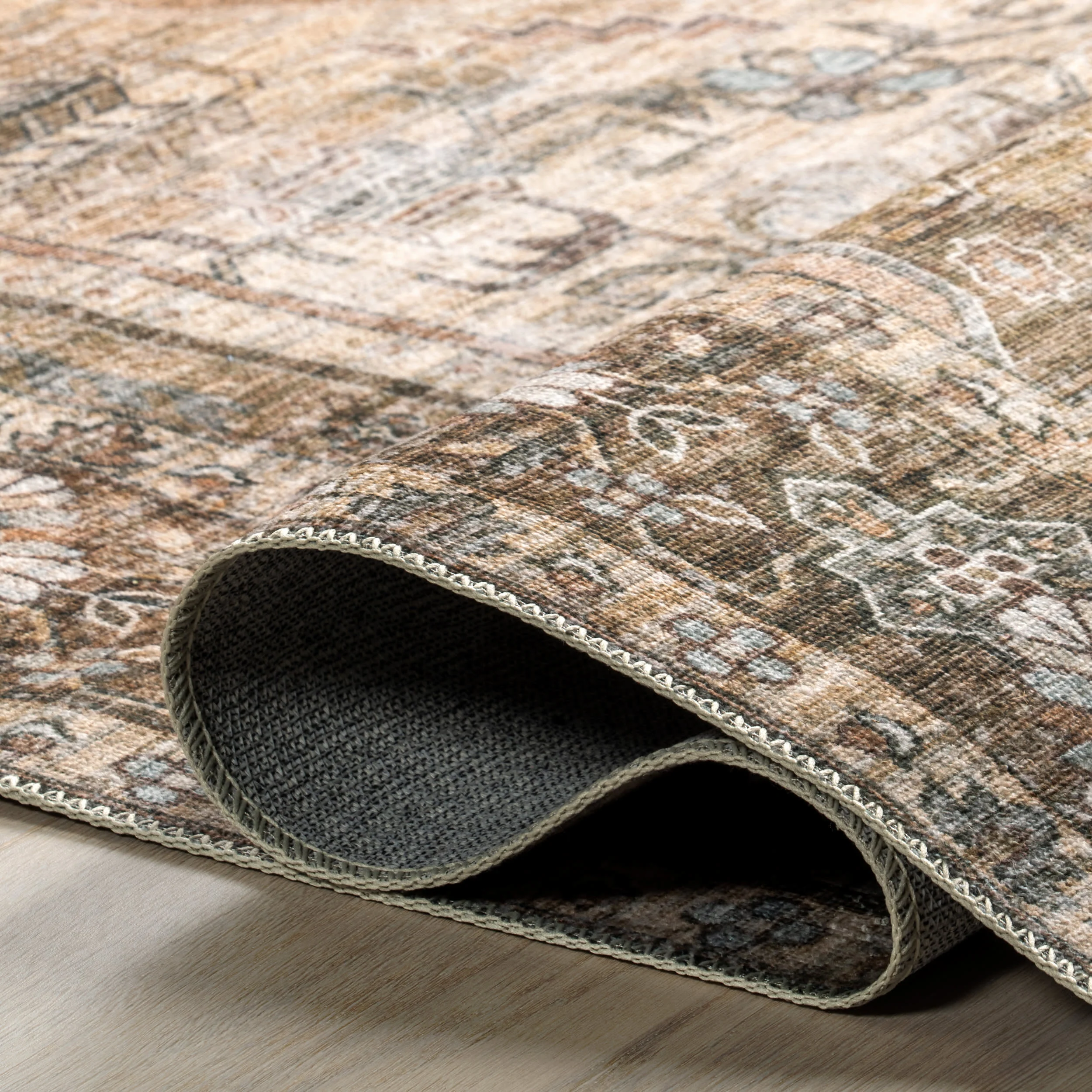 Zella Washable Vintage Rug | Light Brown - Image 8