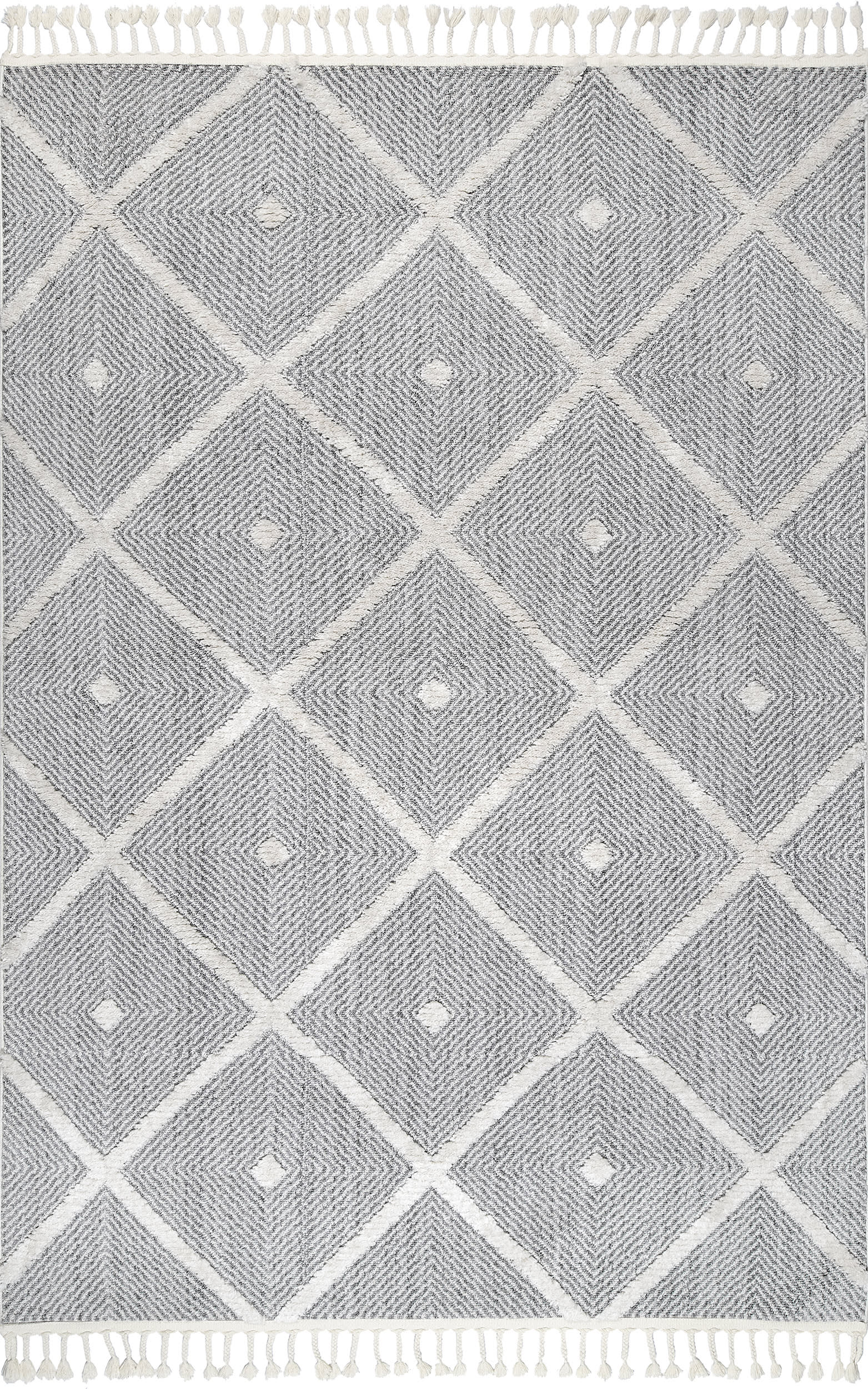 Zenful Pip Tiles Tassel Rug | Grey