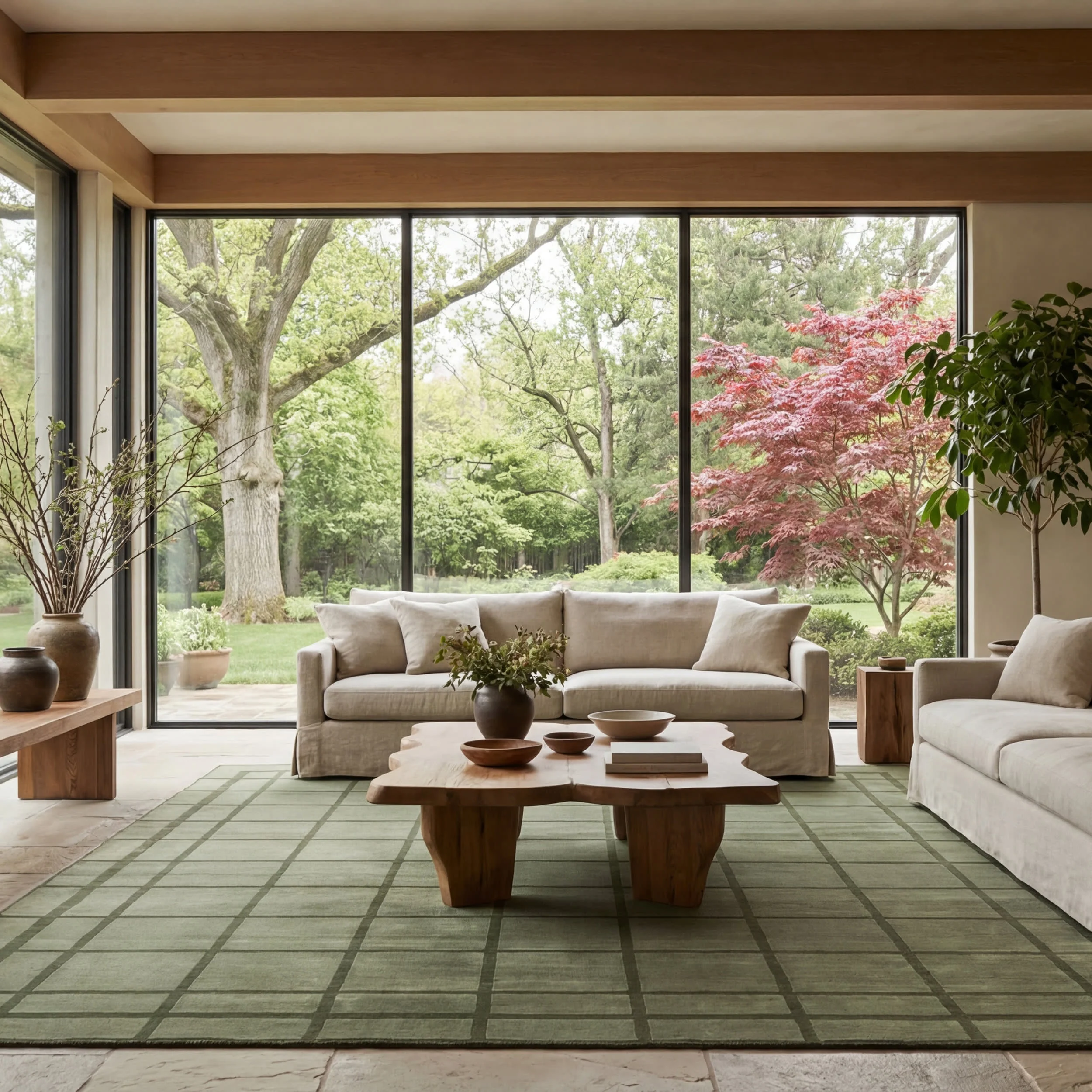 Zephyra Checkered Plush Textured Washable Rug | Green - Image 2