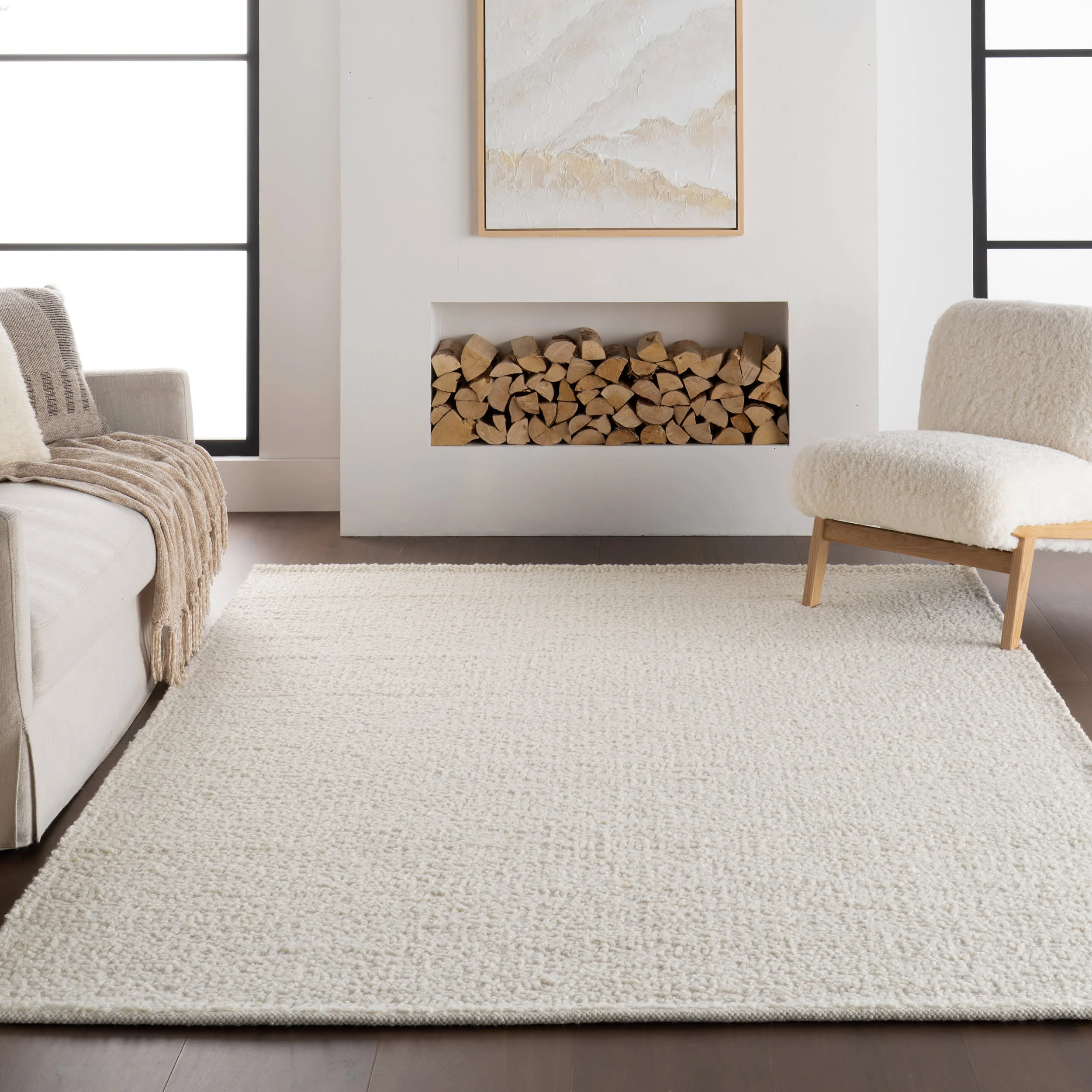 Zeva Textured Flatweave Shag Rug | Beige - Image 5