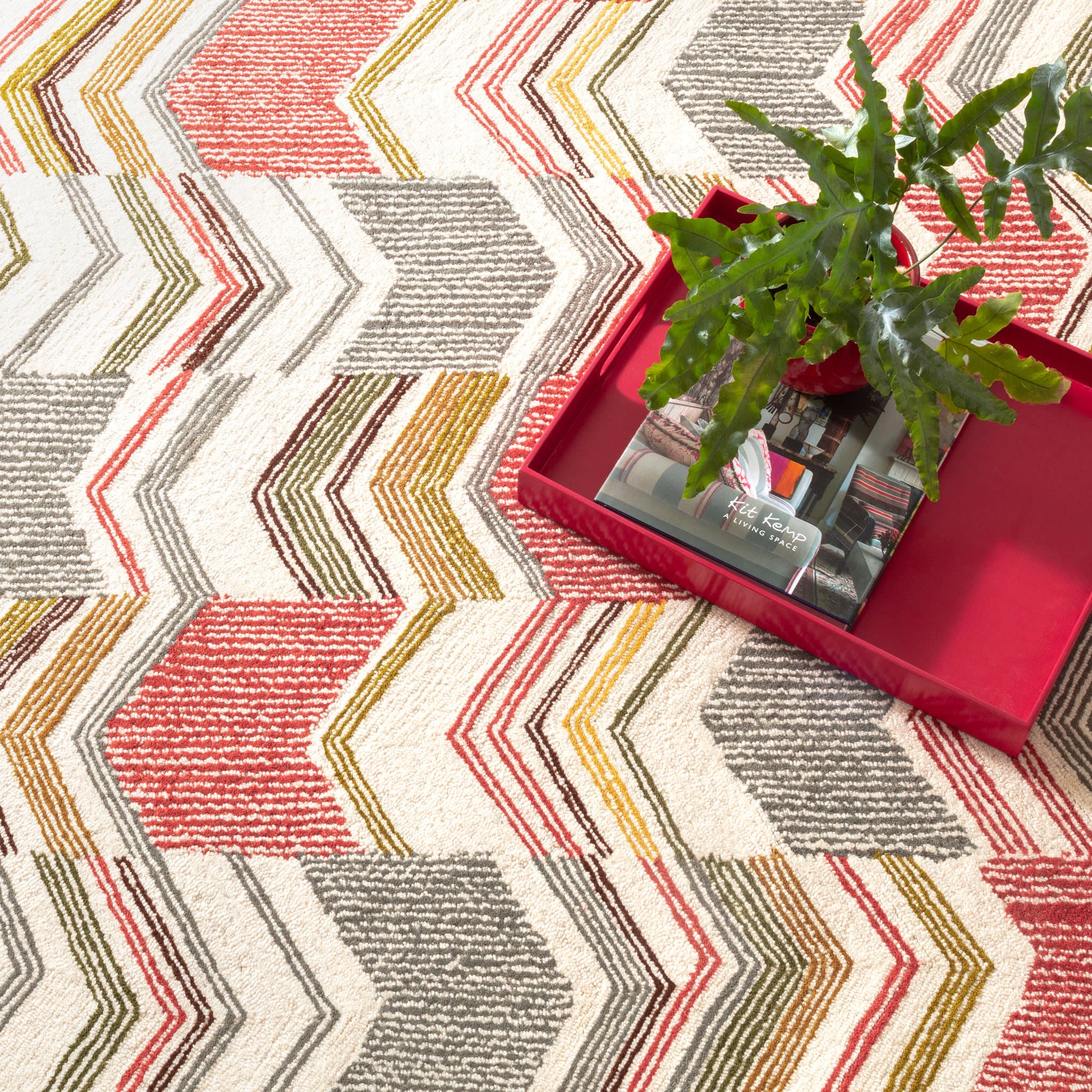 Zig Zag Hand Micro Hooked Wool Rug | Multi - Image 3