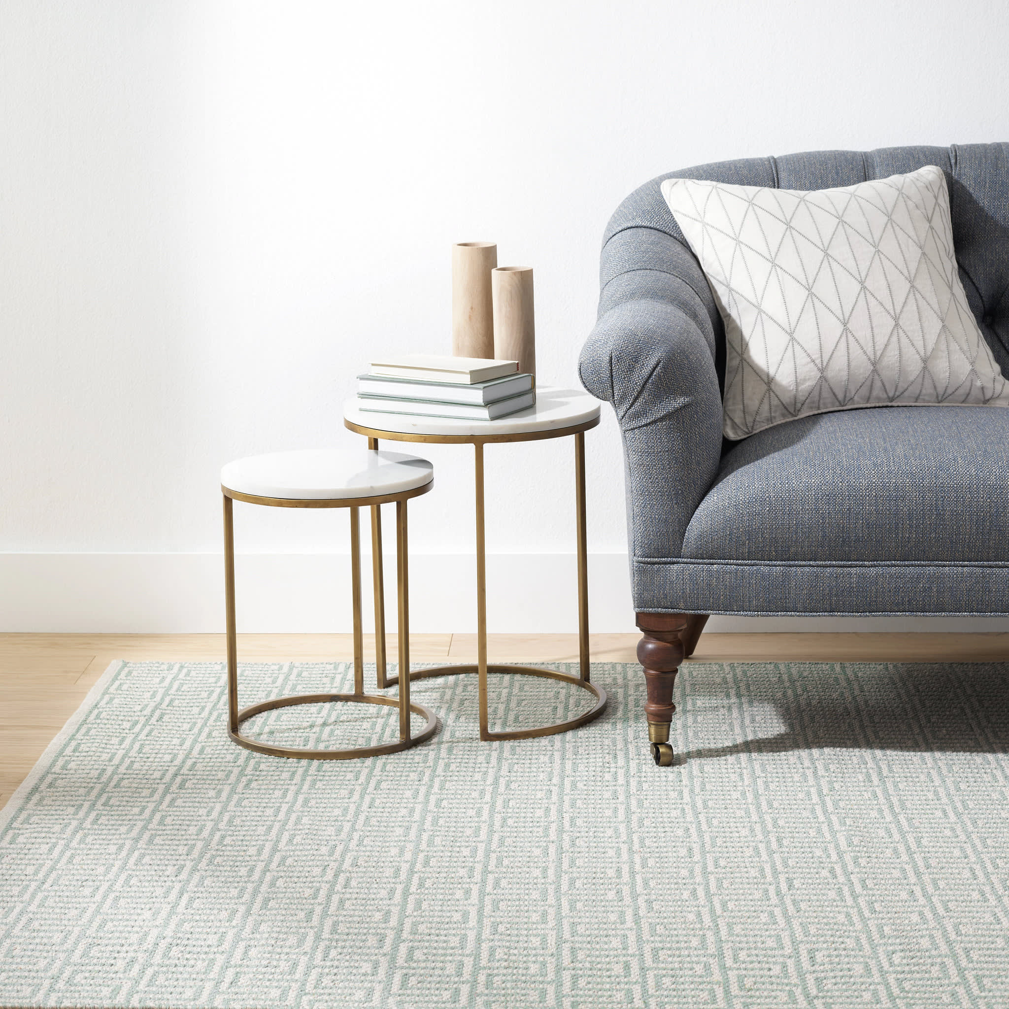 Zipper Handwoven Cotton Rug | Blue/Ivory - Image 2