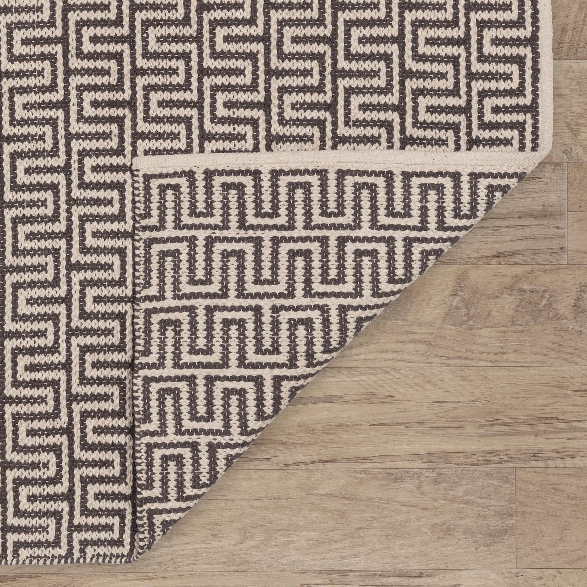 Zipper Handwoven Cotton Rug | Grey/Ivory - Image 5