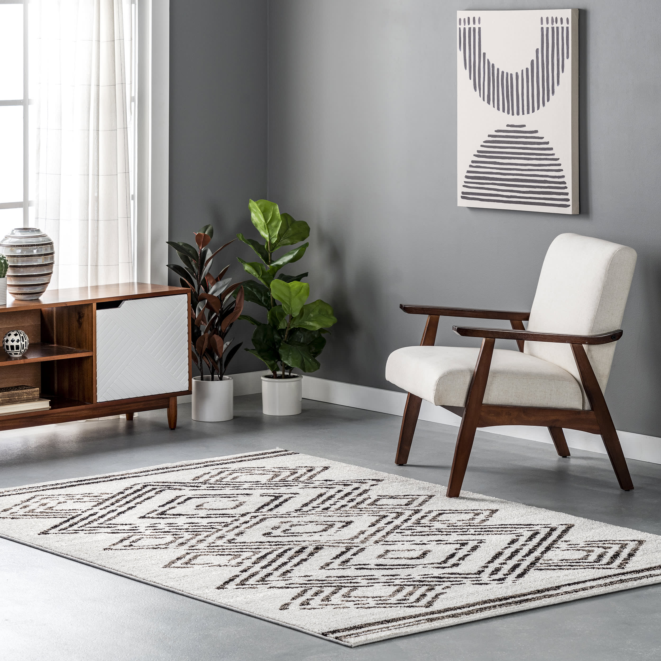 Zoe Diamond Geometric Rug | Beige - Image 2