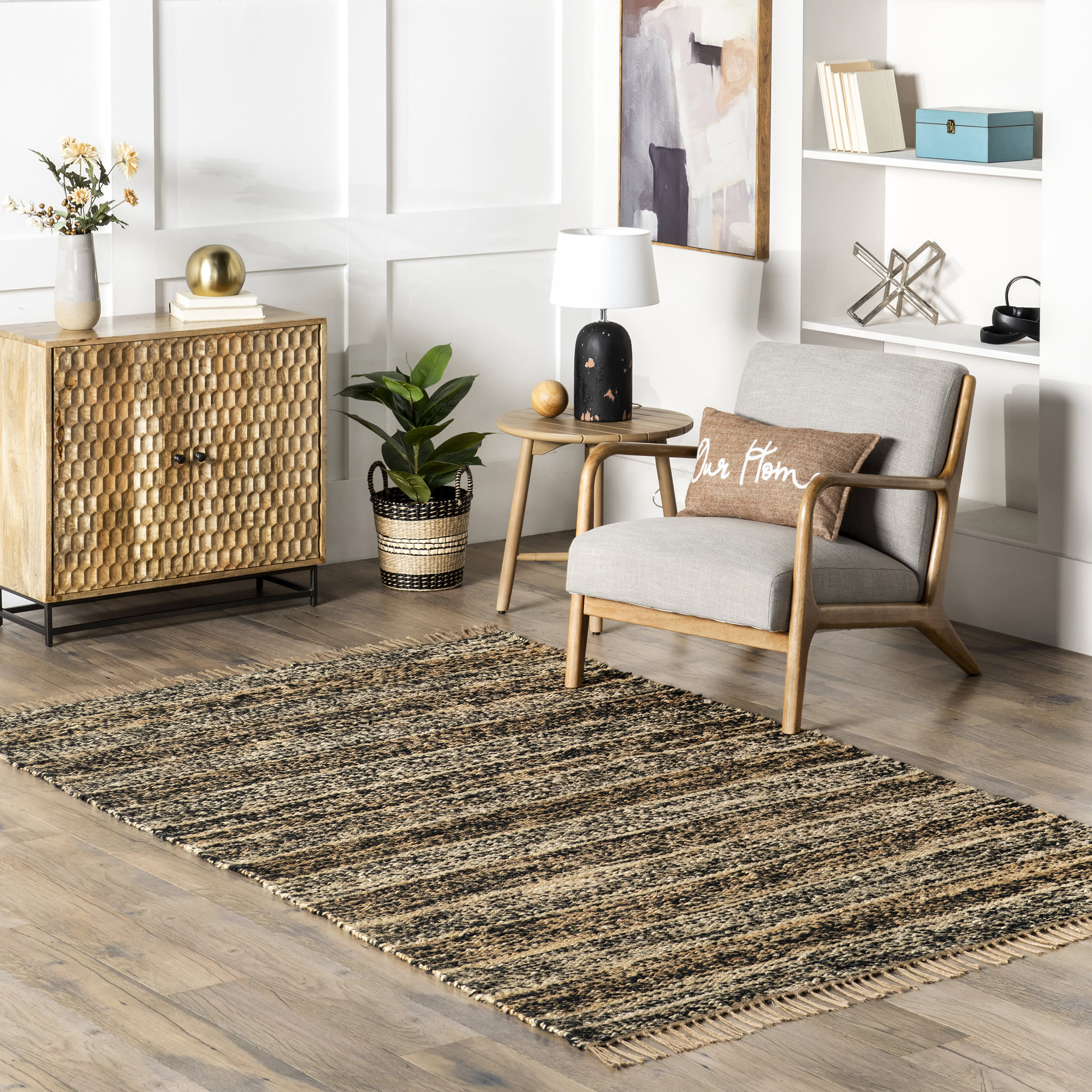 Zolai Vintage Striped Rug | Dark Grey - Image 2