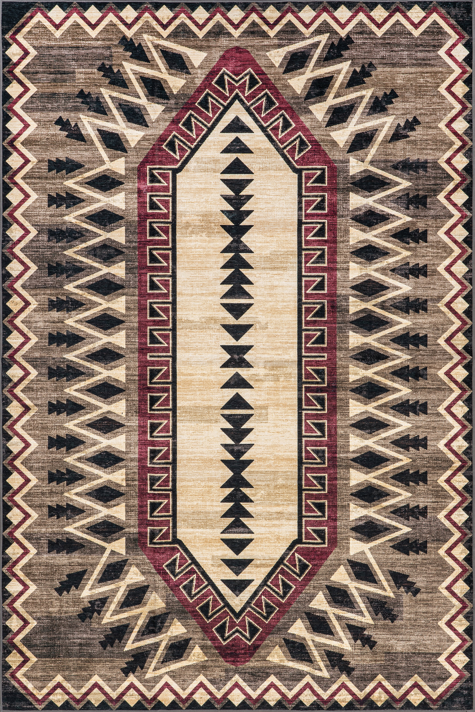 Zuni Southwestern Spill Proof Washable Rug | Brown