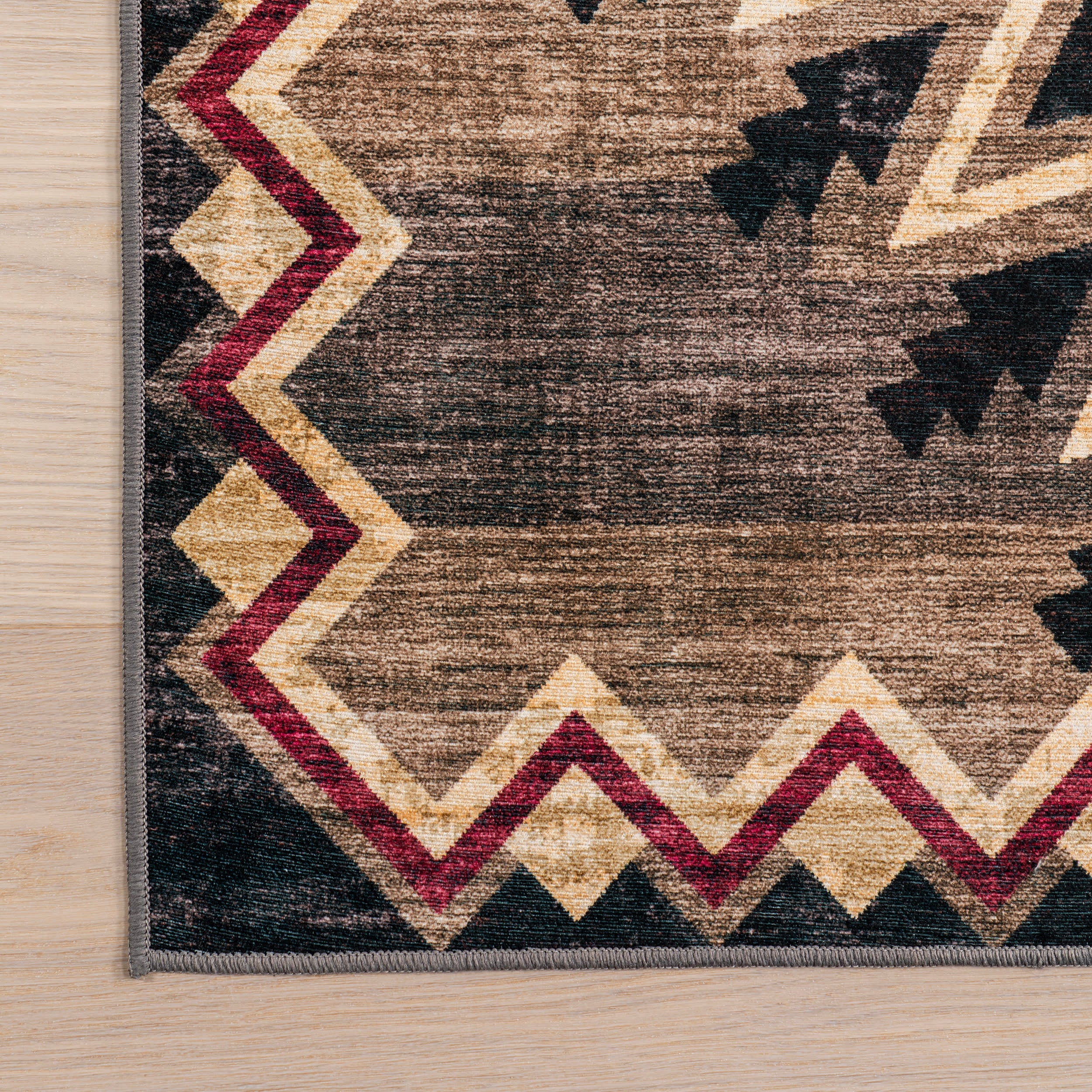 Zuni Southwestern Spill Proof Washable Rug | Brown - Image 3