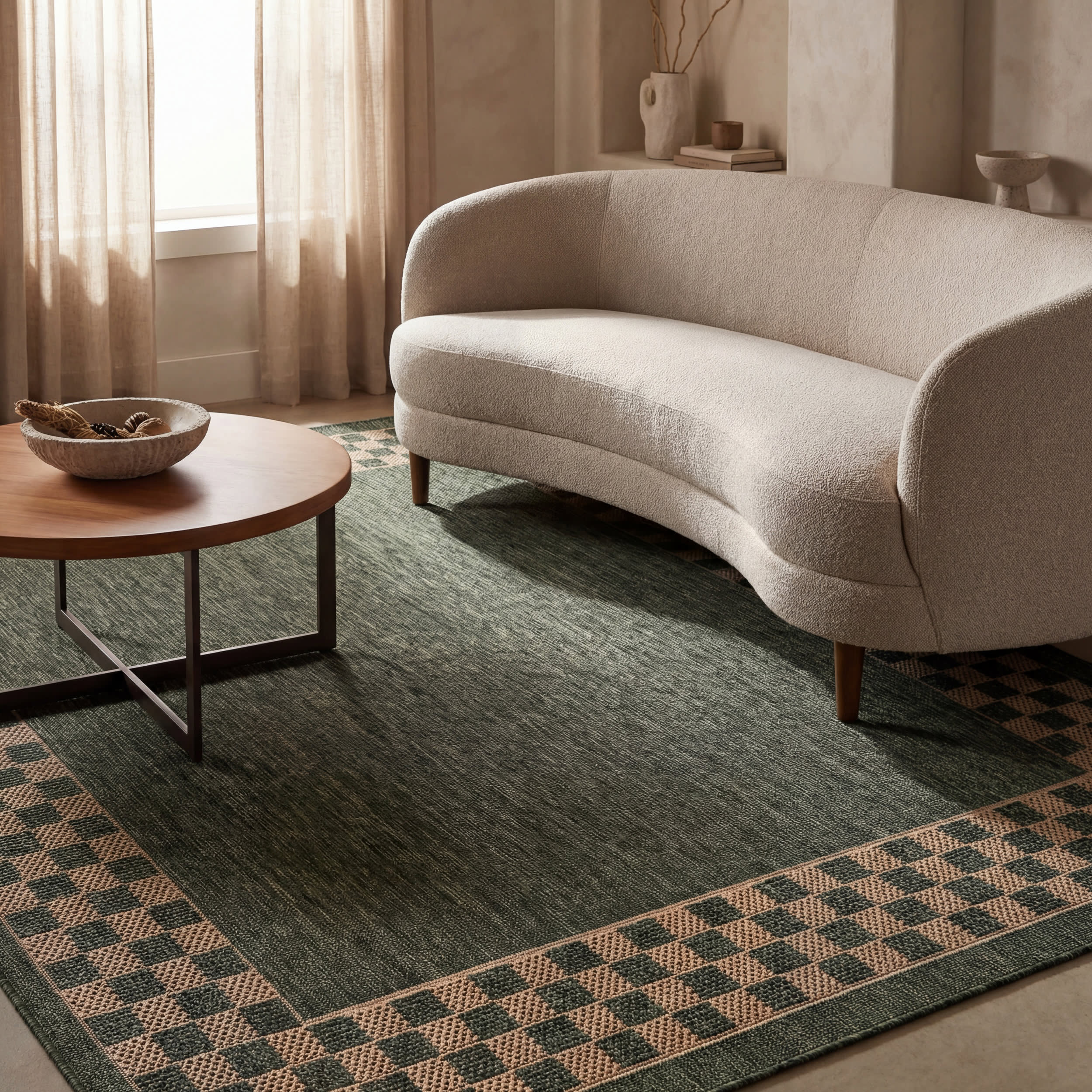 Zyrah Modern Checkered Indoor/Outdoor Rug | Green - Image 5