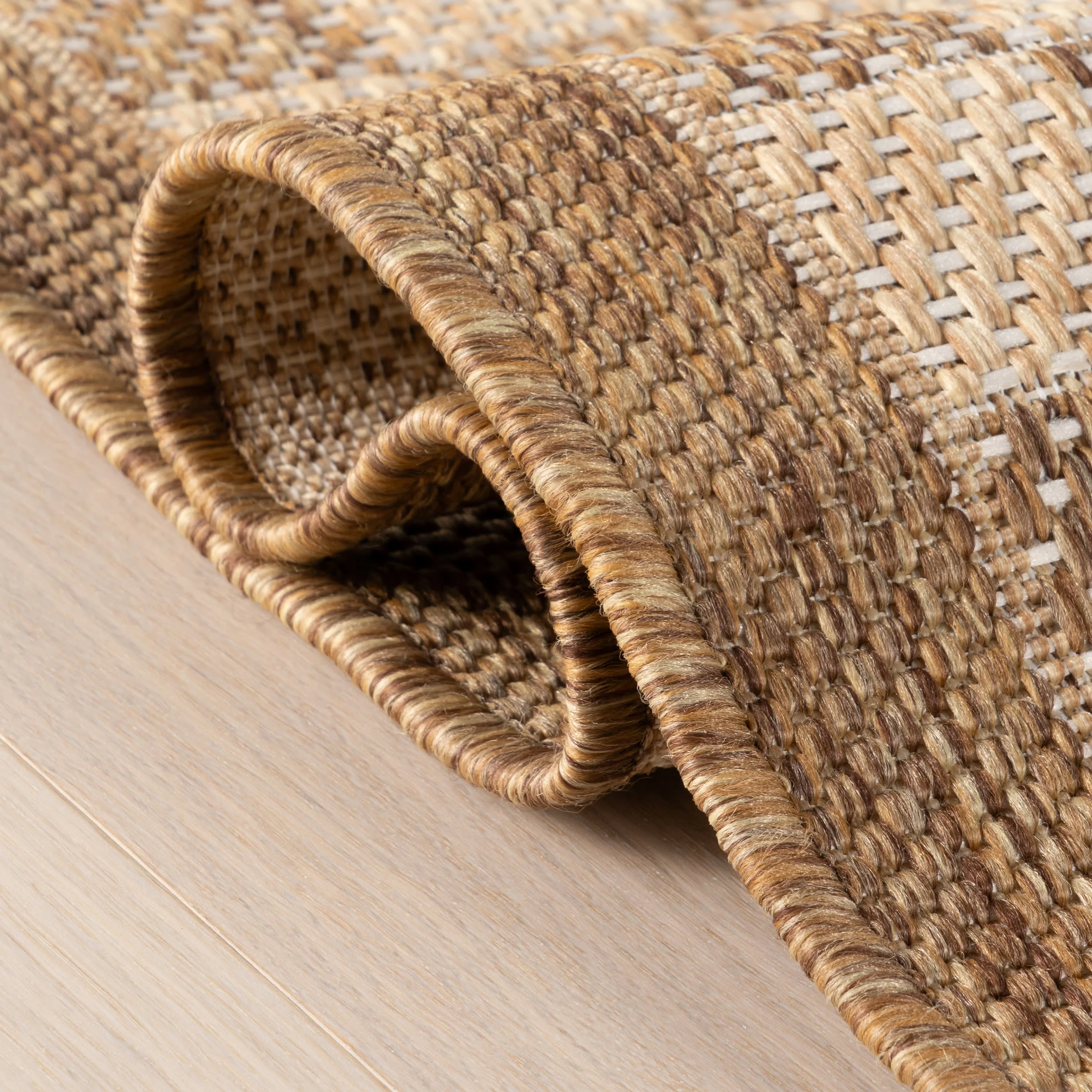 Zyrah Modern Checkered Indoor/Outdoor Rug | Natural - Image 11