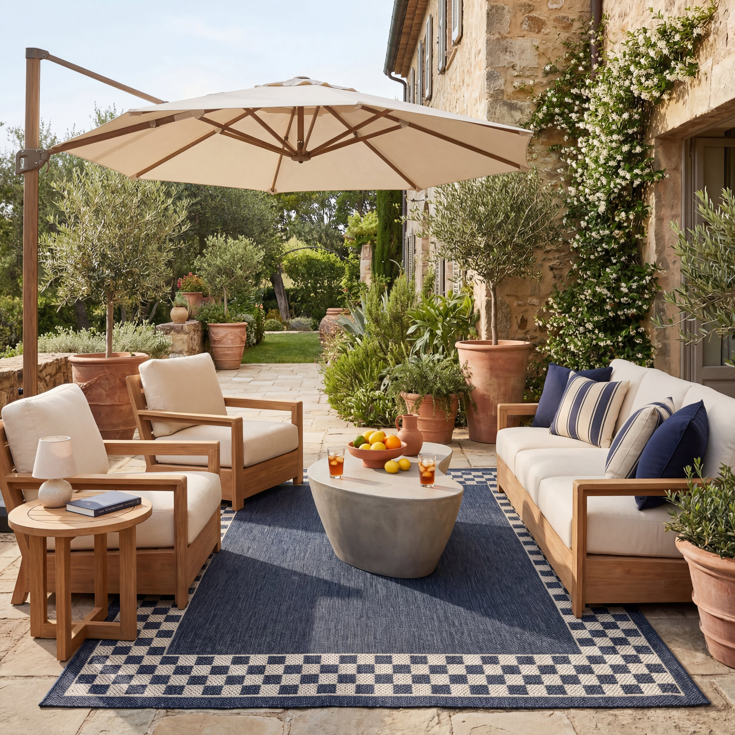 Zyrah Modern Checkered Indoor/Outdoor Rug | Navy - Image 2